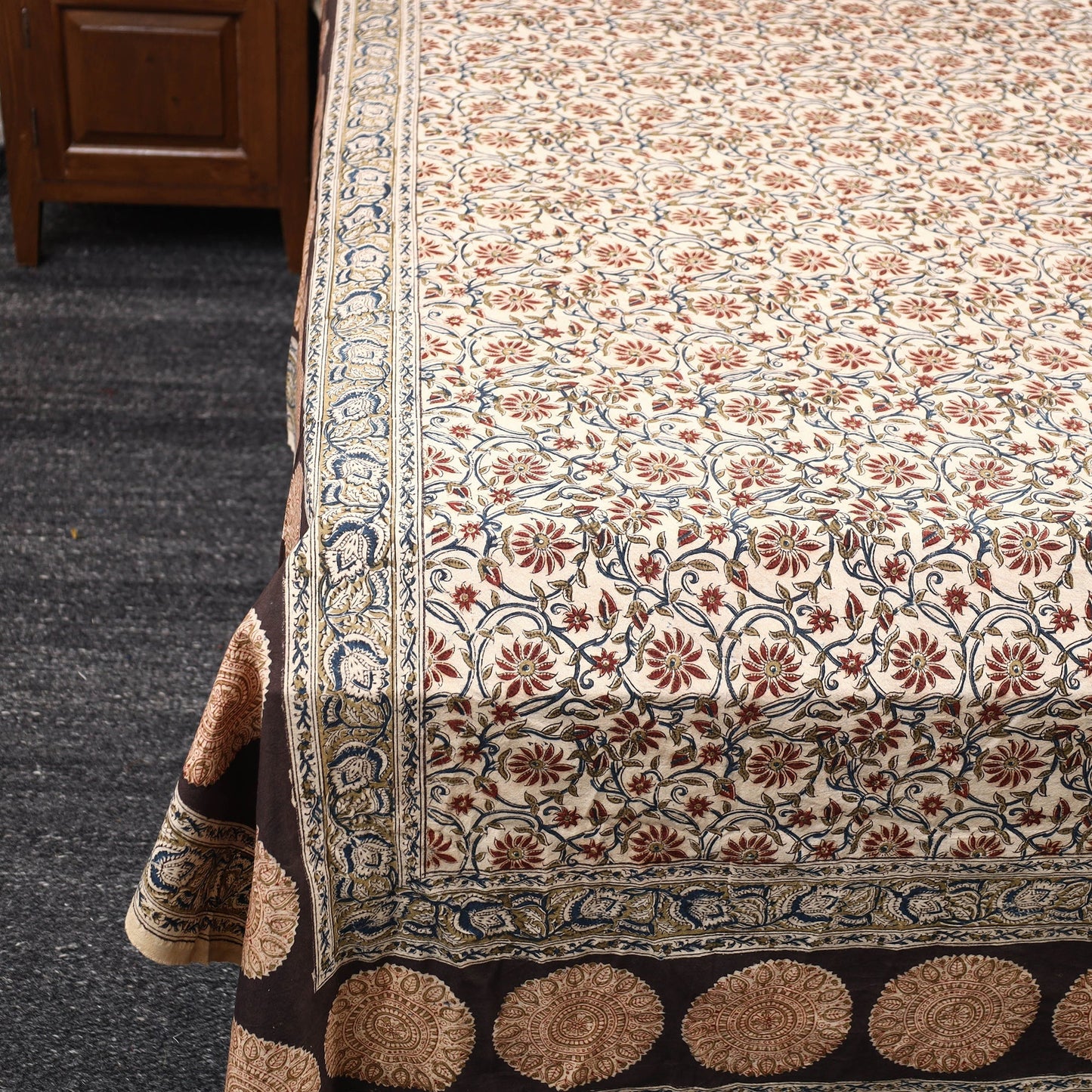 Block Print Cotton Double Pedana Kalamkari Bed Sheet
