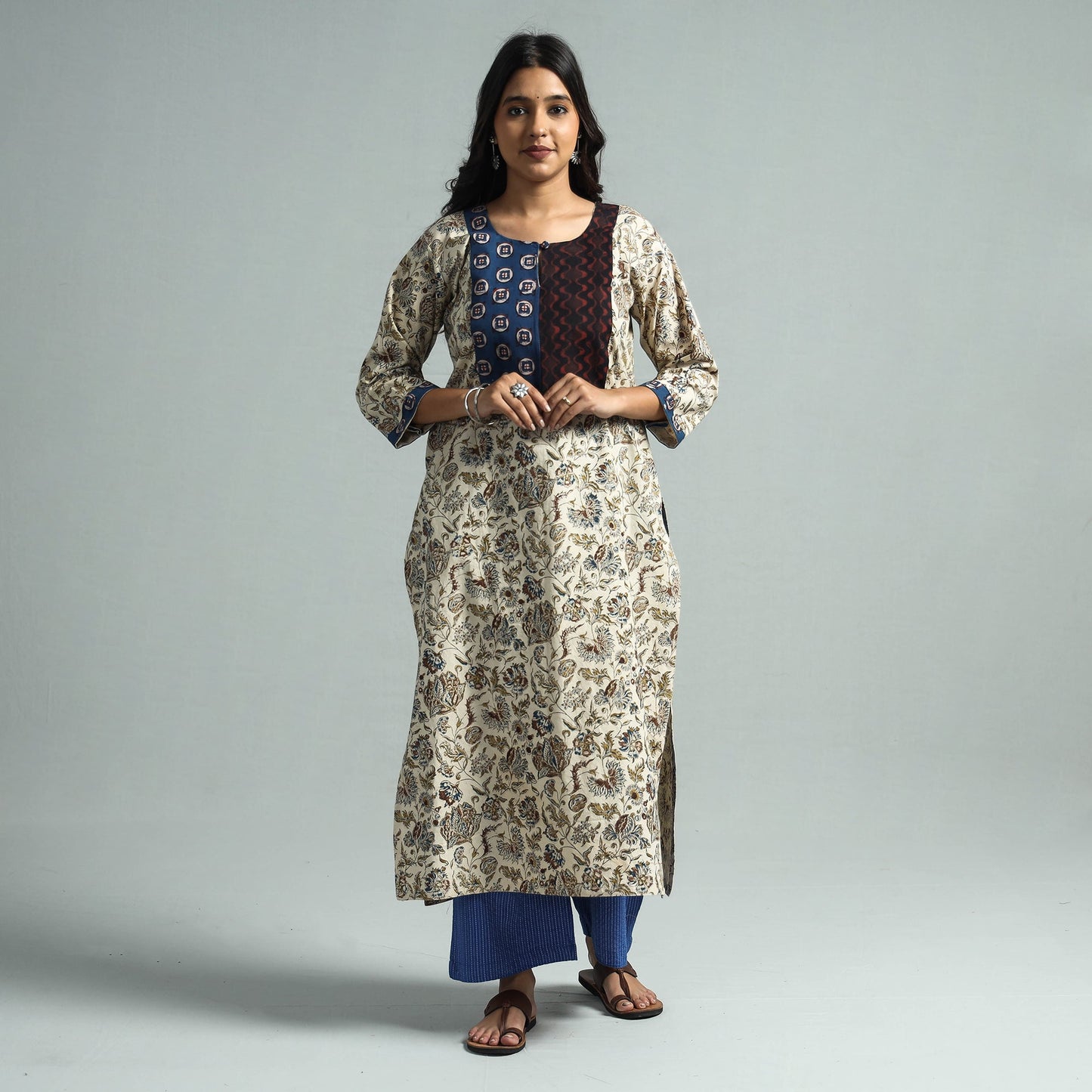 Pedana Kalamkari Block Printed Cotton Kurta with Palazzo Set