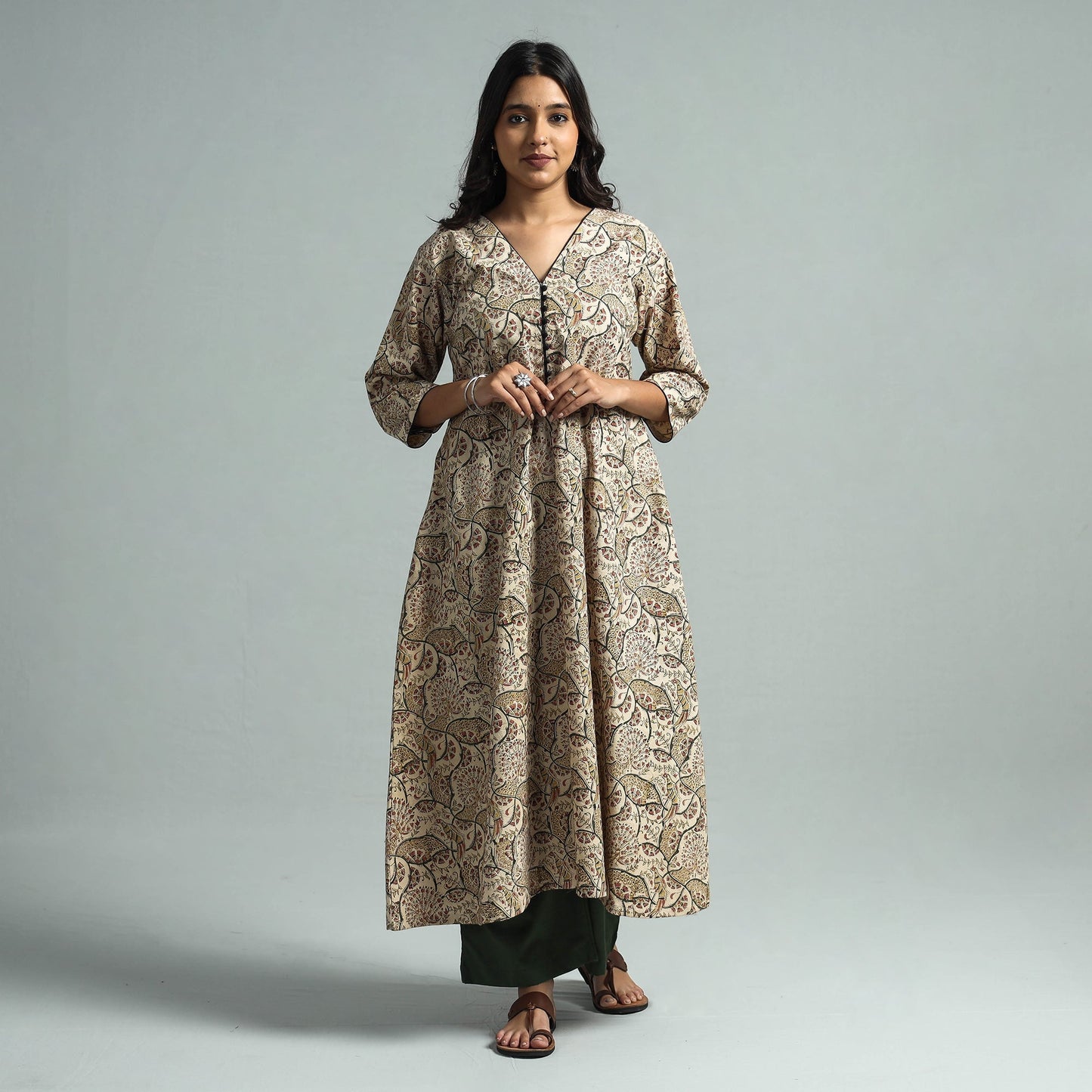 Pedana Kalamkari Block Printed Cotton Kurta with Palazzo Set