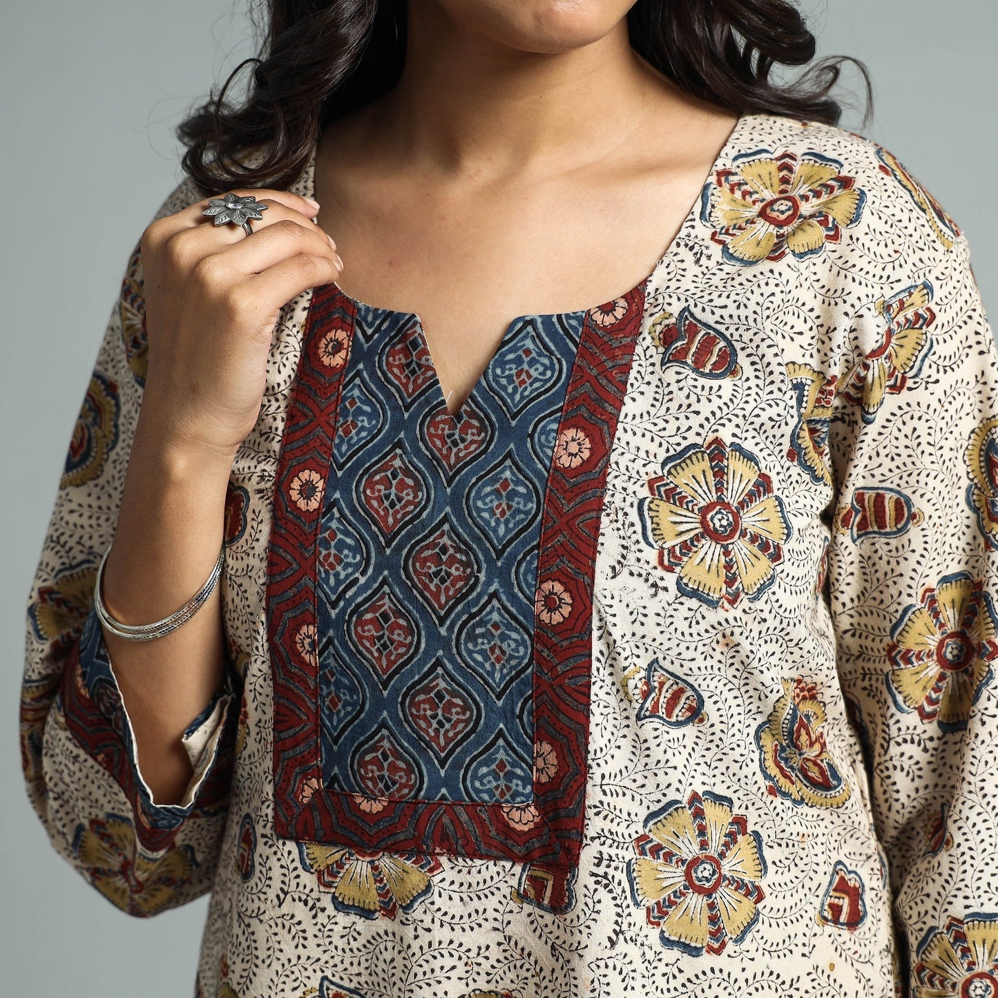 Pedana Kalamkari Block Printed Cotton Kurta with Palazzo Set
