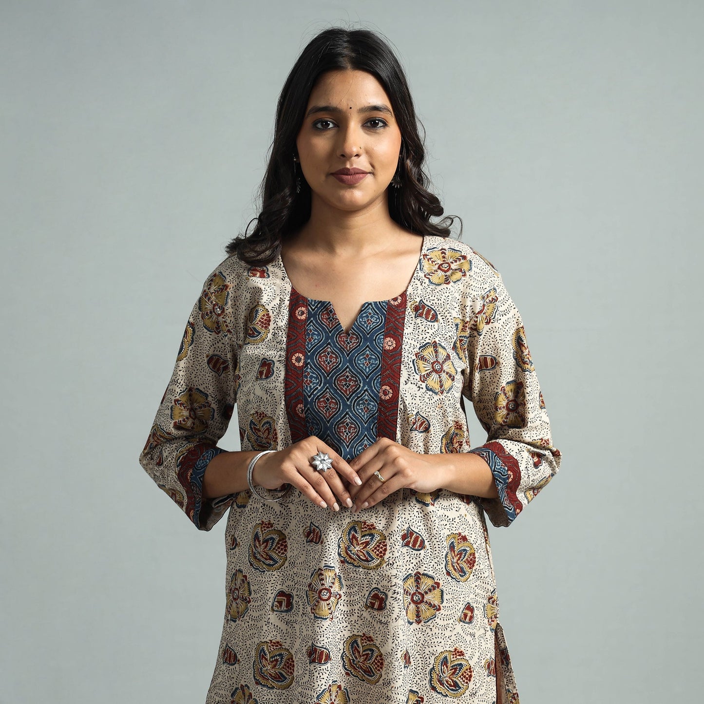 Pedana Kalamkari Block Printed Cotton Kurta with Palazzo Set