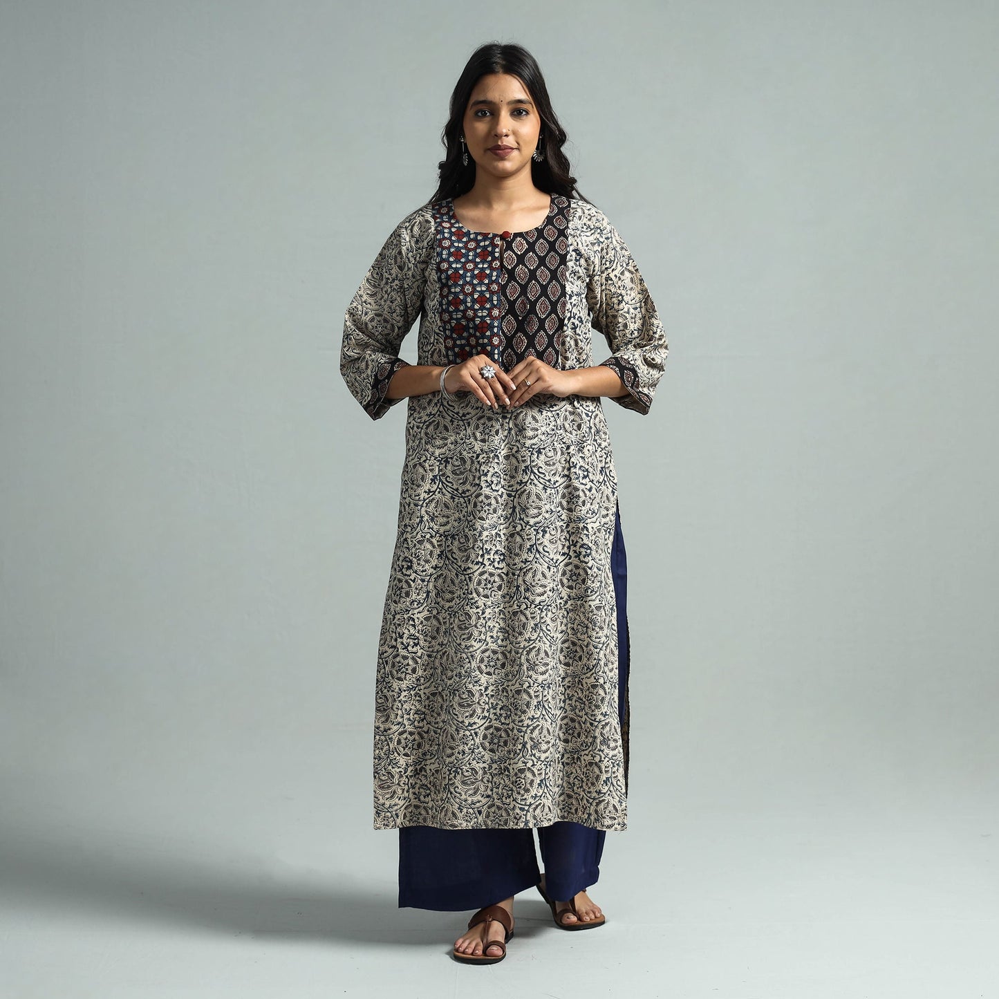 Pedana Kalamkari Block Printed Cotton Kurta with Palazzo Set
