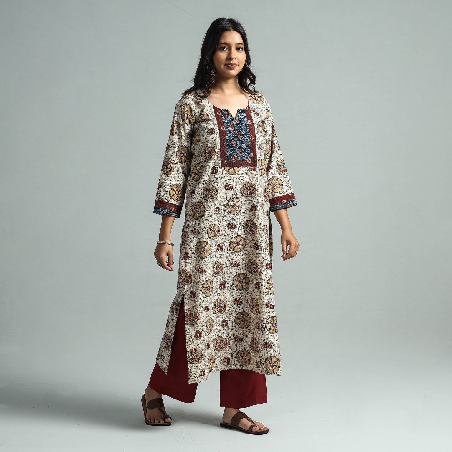 Pedana Kalamkari Block Printed Cotton Kurta with Palazzo Set