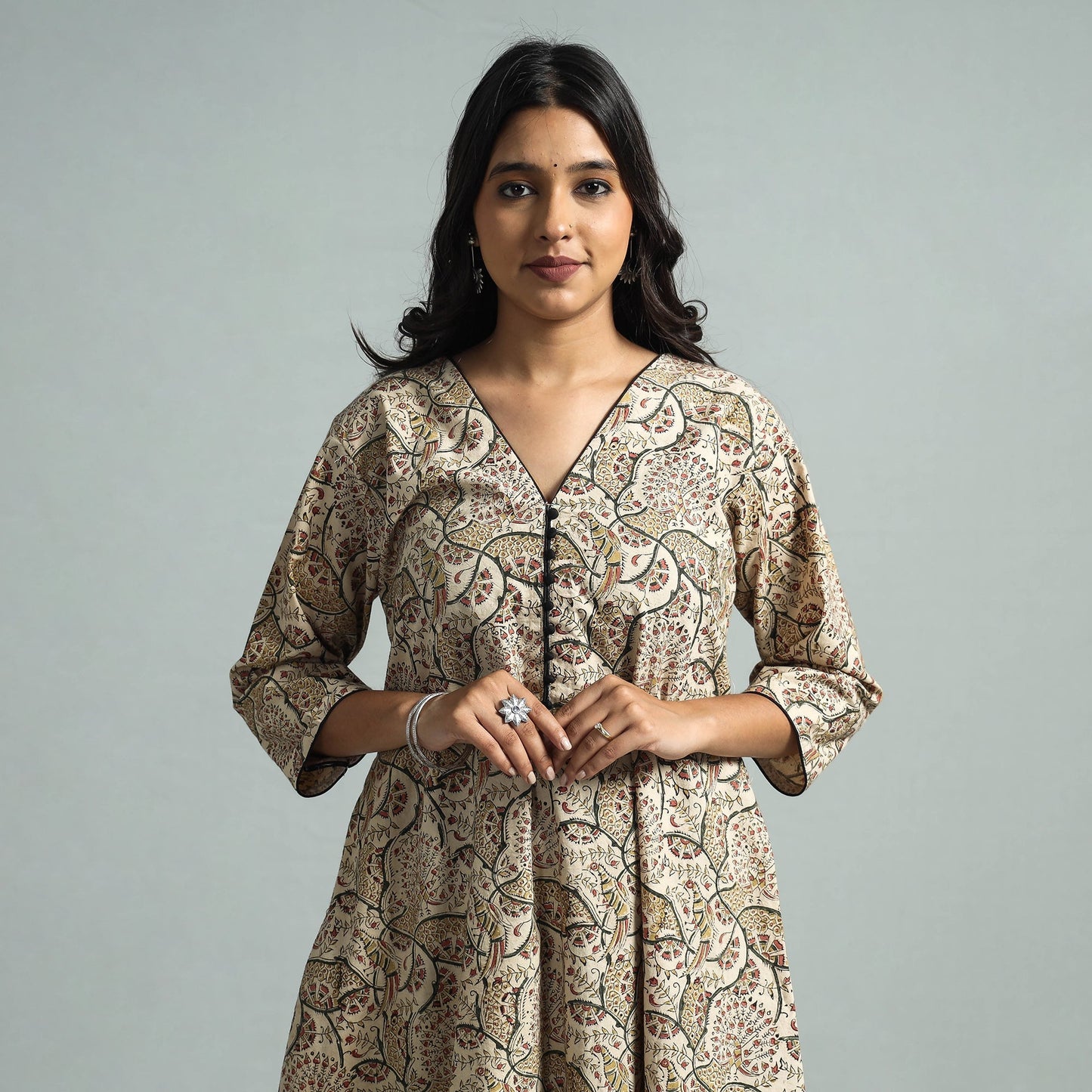 Pedana Kalamkari Block Printed Cotton Kurta with Palazzo Set
