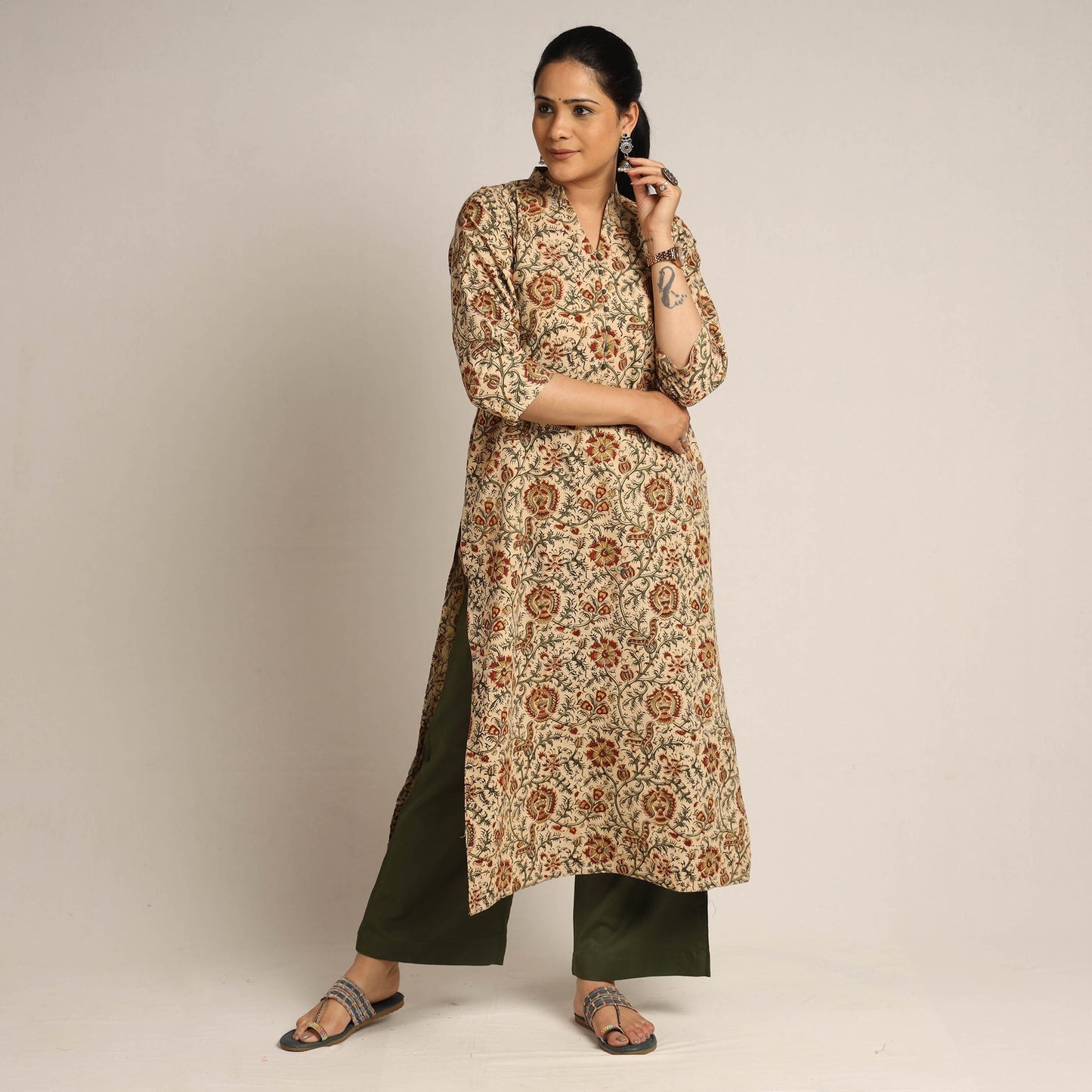 Pedana Kalamkari Block Printed Cotton Kurta with Palazzo Set