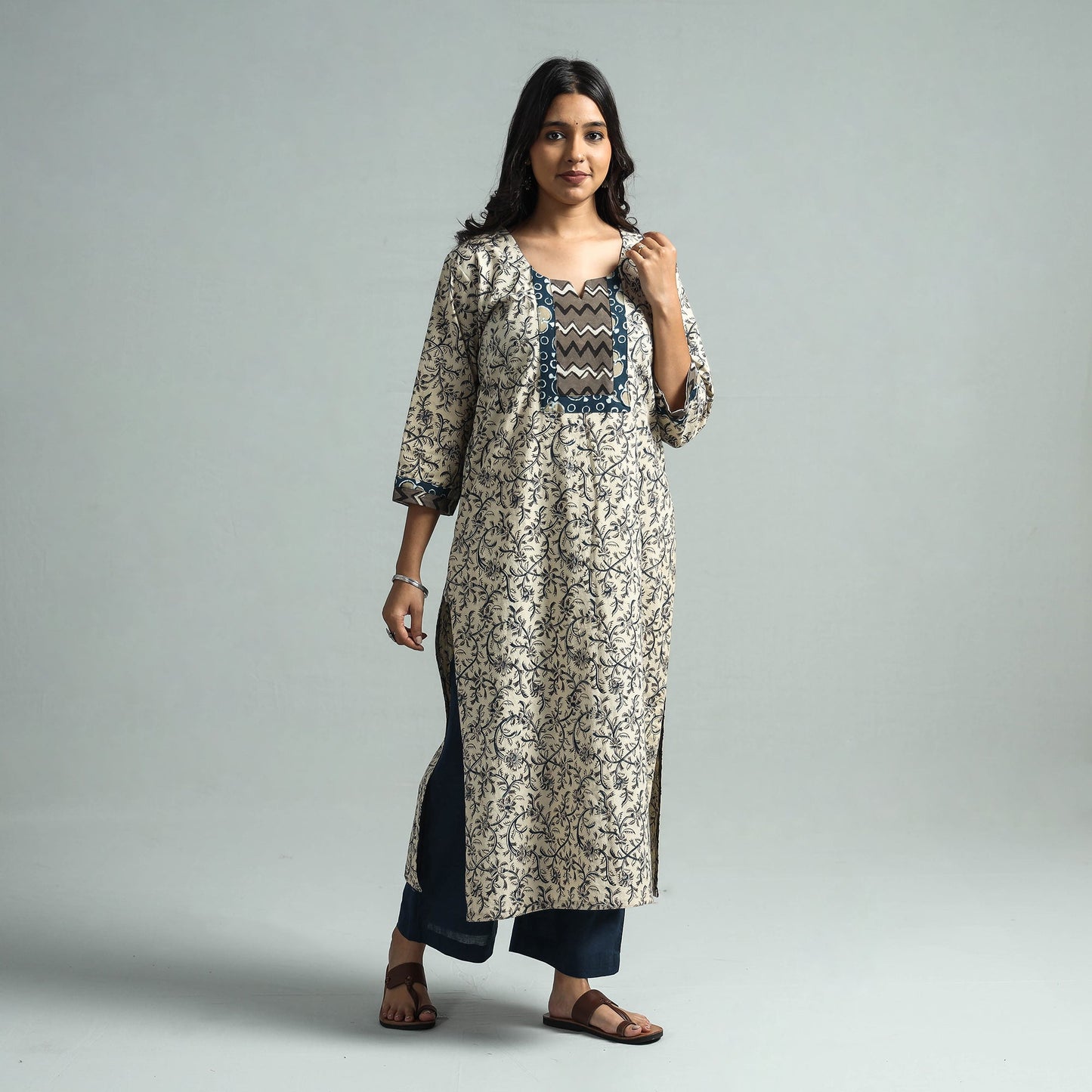 Pedana Kalamkari Block Printed Cotton Kurta with Palazzo Set