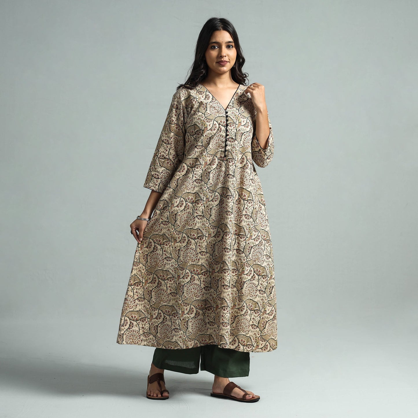 Pedana Kalamkari Block Printed Cotton Kurta with Palazzo Set