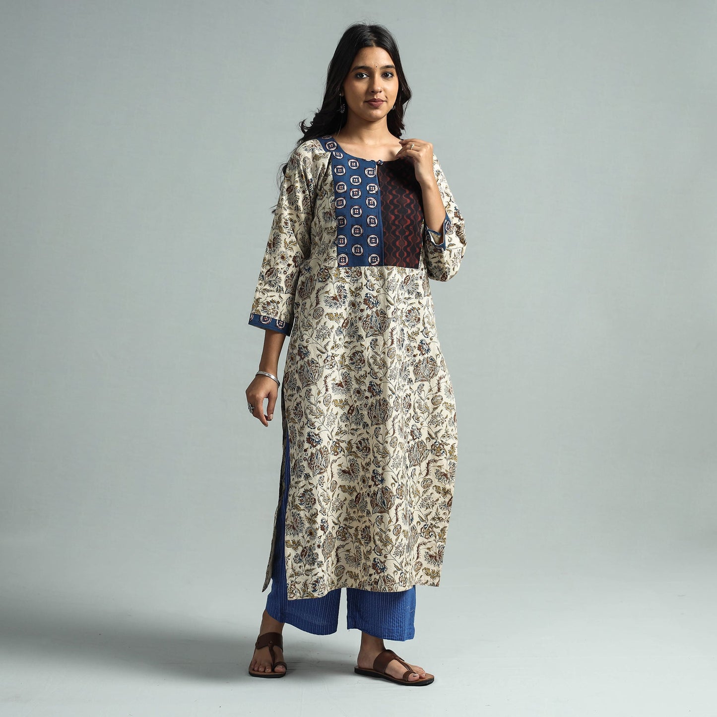 Pedana Kalamkari Block Printed Cotton Kurta with Palazzo Set