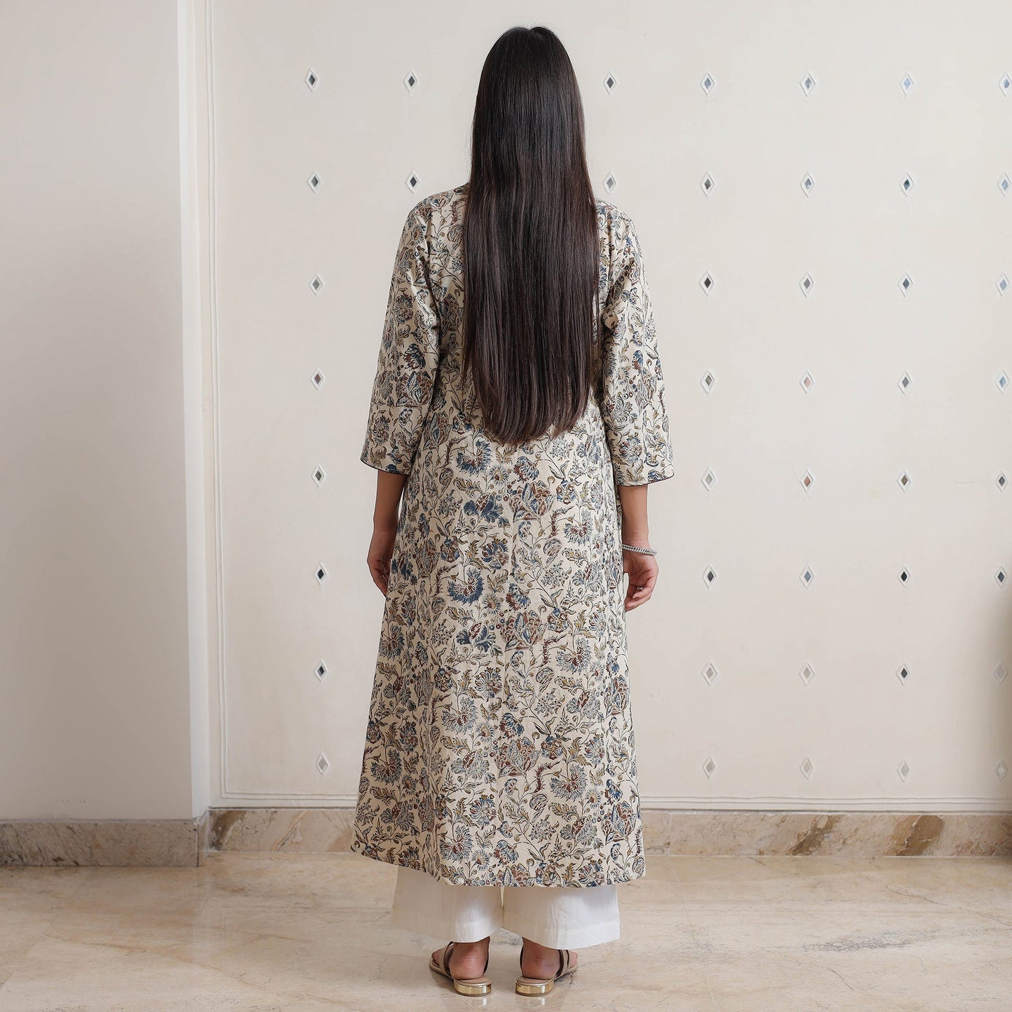 Pedana Kalamkari Block Print Cotton A-Line Kurta for Women