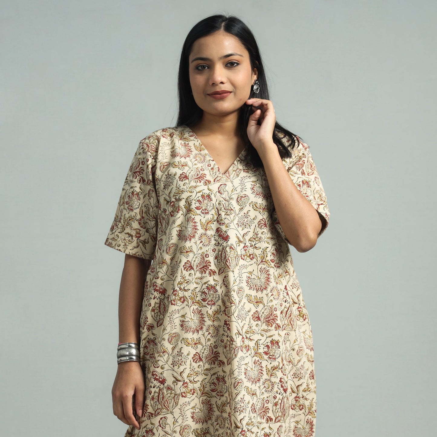 Beige - Pedana Kalamkari Block Printed Cotton Co-Ord Set