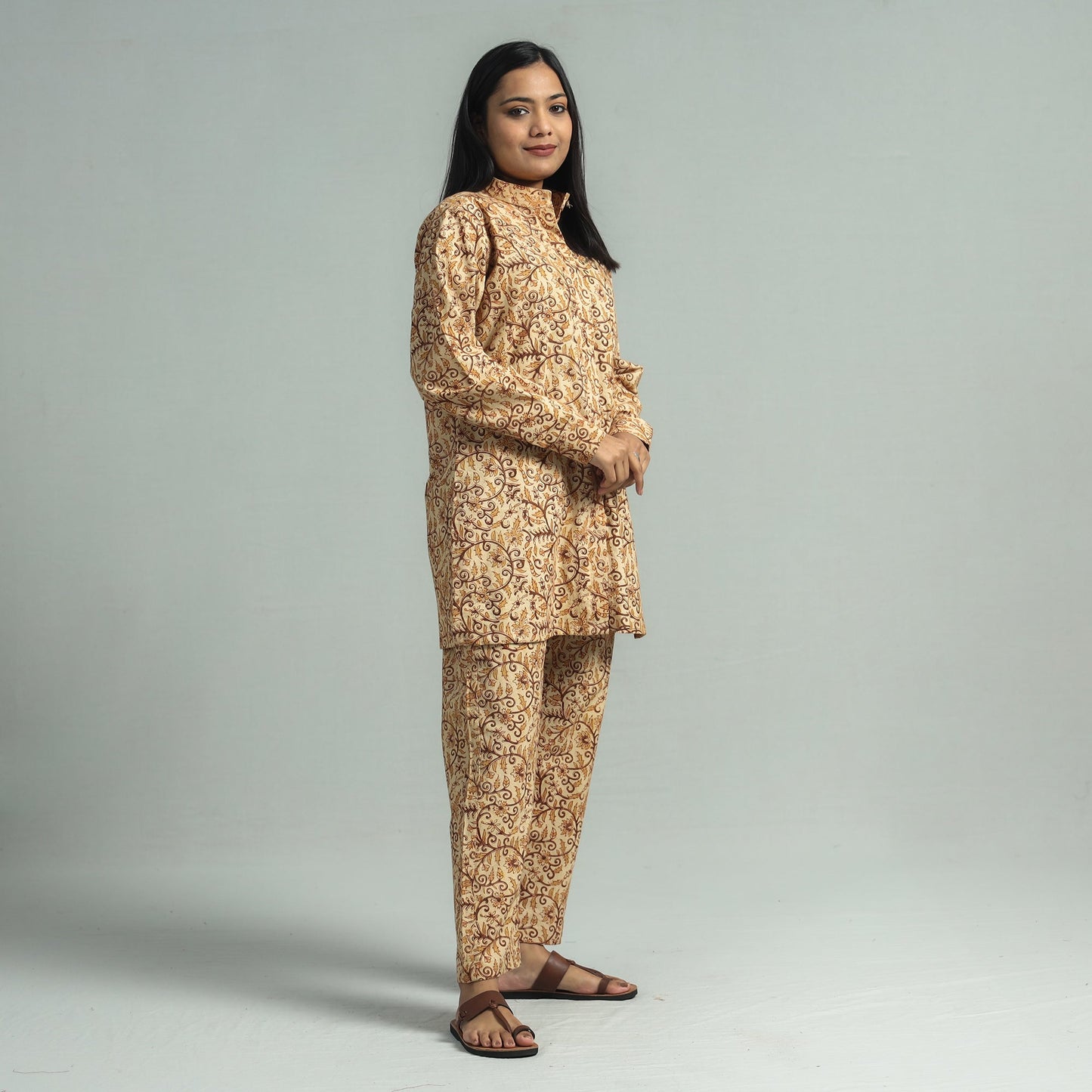 Beige - Buy Pedana Kalamkari Block Printed Cotton Co-Ord Set Online at iTokri.com