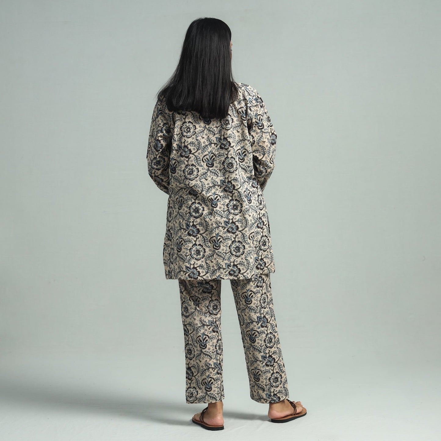 Beige - pedana kalamkari block printed cotton co-ord set