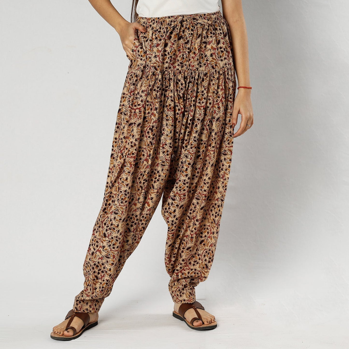 Buy Pedana Kalamkari Block Printing Cotton Elasticated Salwar Online at iTokri.com