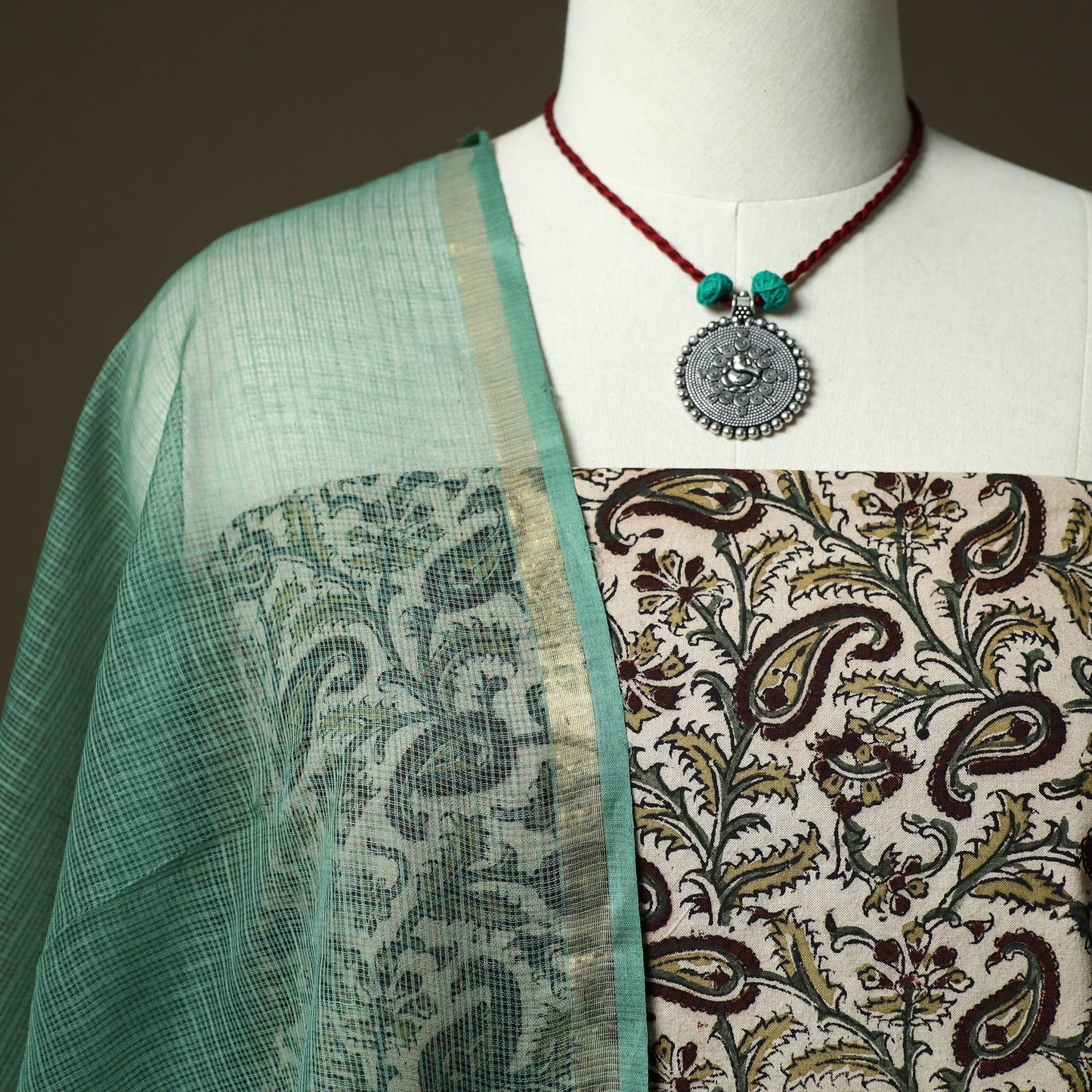 Pedana kalamkari hand block print natural dyed cotton 2pc