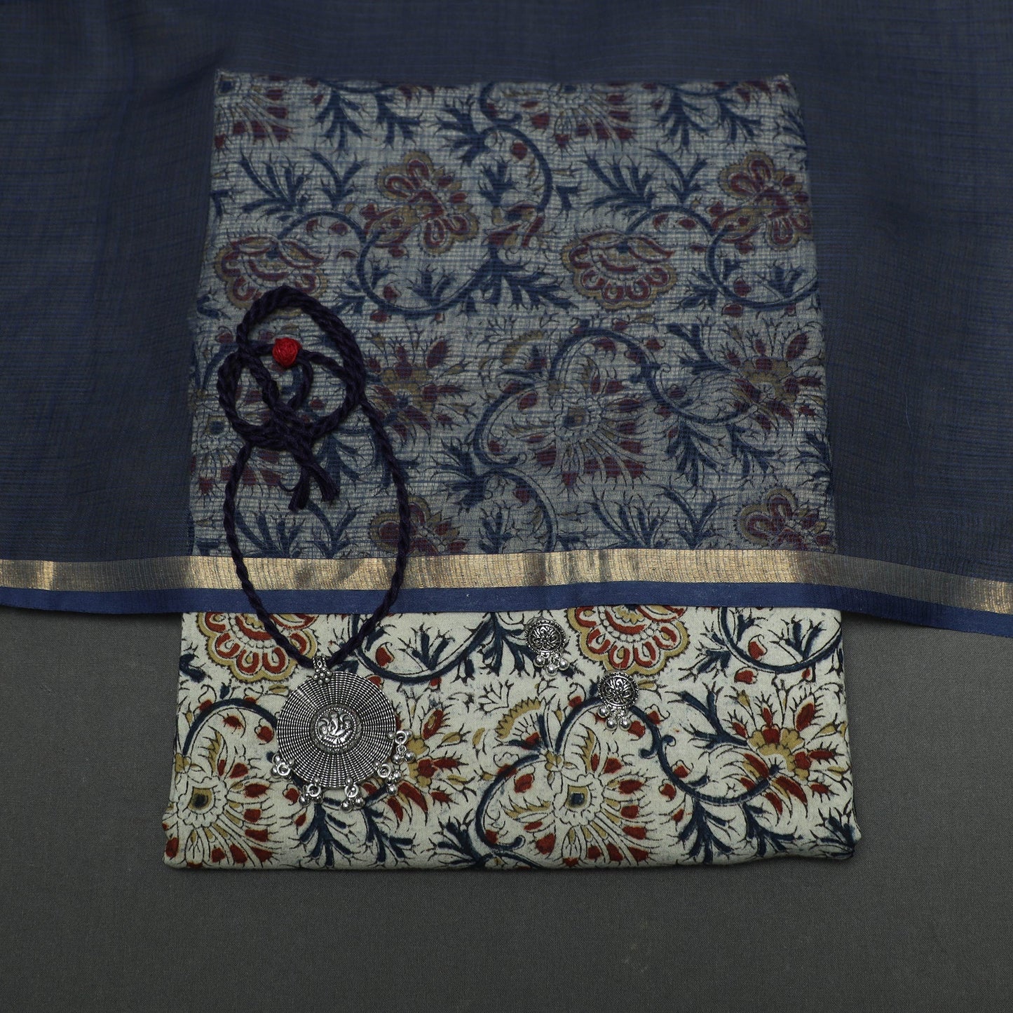 Pedana kalamkari hand block print natural dyed cotton 2pc