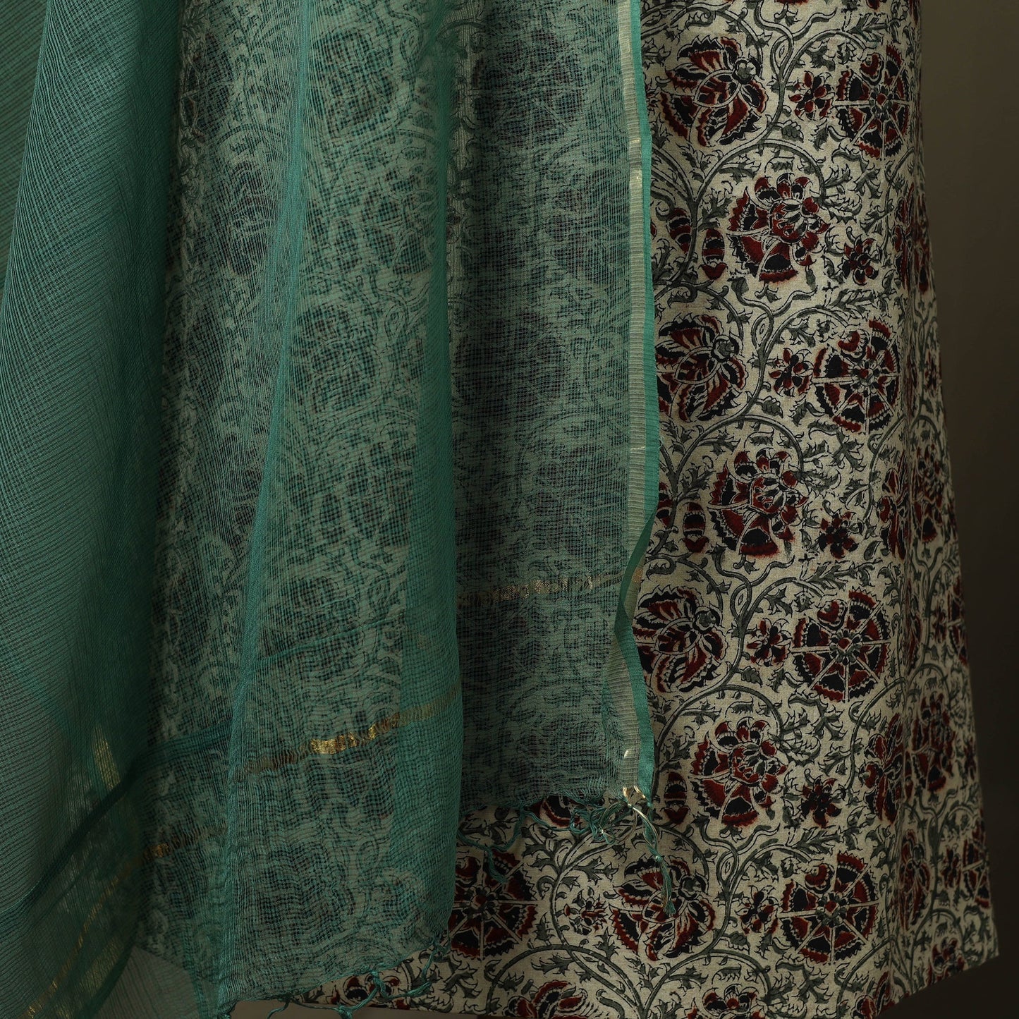 Pedana kalamkari hand block print natural dyed cotton 2pc