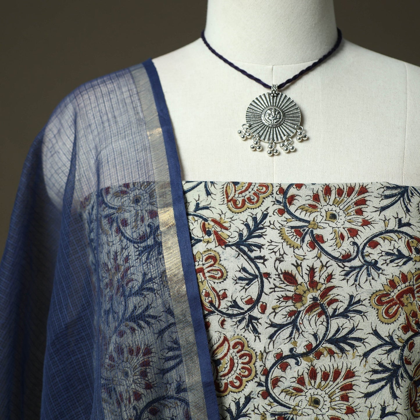 Pedana kalamkari hand block print natural dyed cotton 2pc