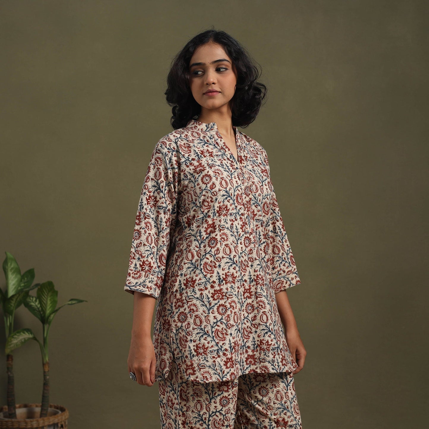 Beige Pedana Natural Dyed Block Print Kalamkari Co-ord Set