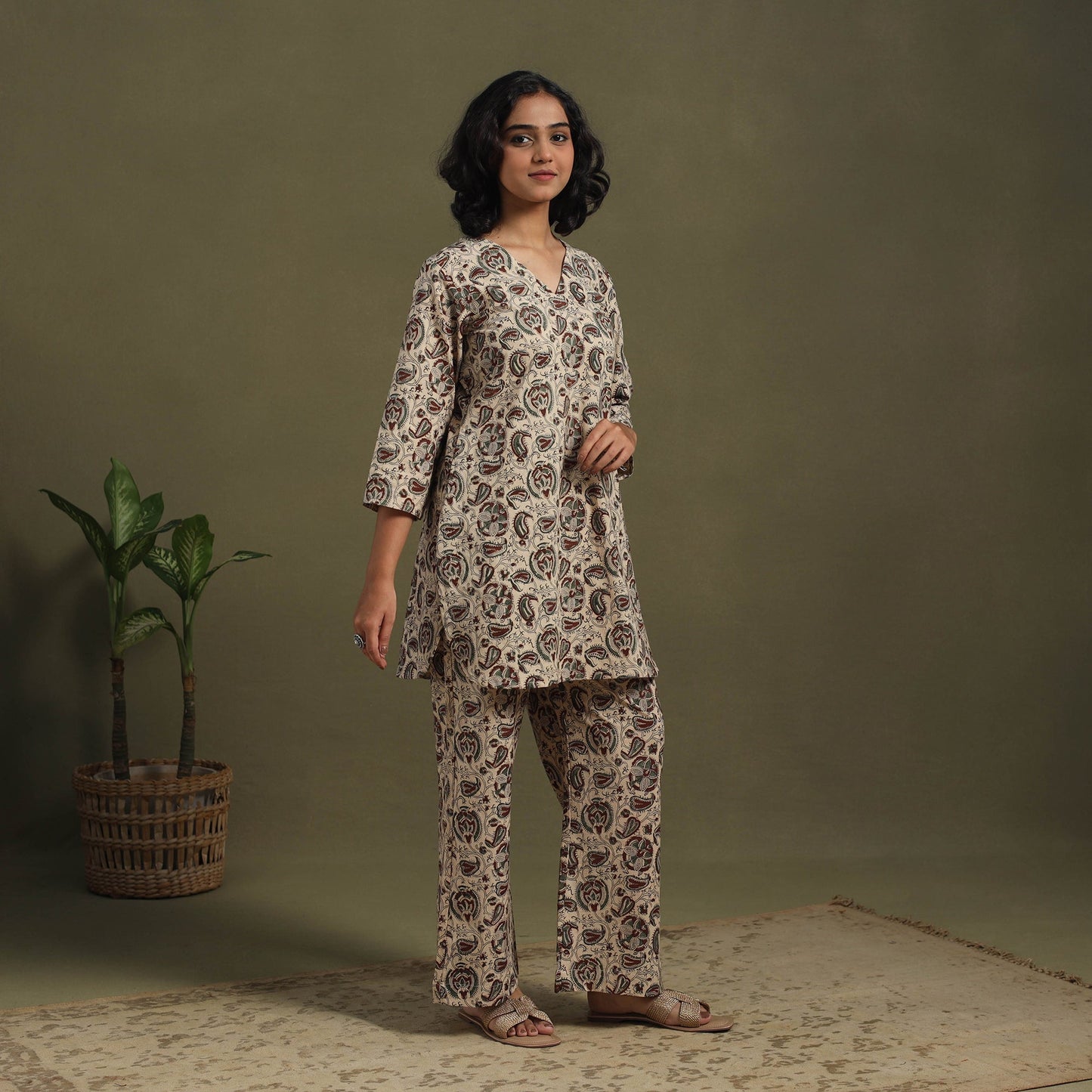 Beige - pedana natural dyed kalamkari co-ord set 07