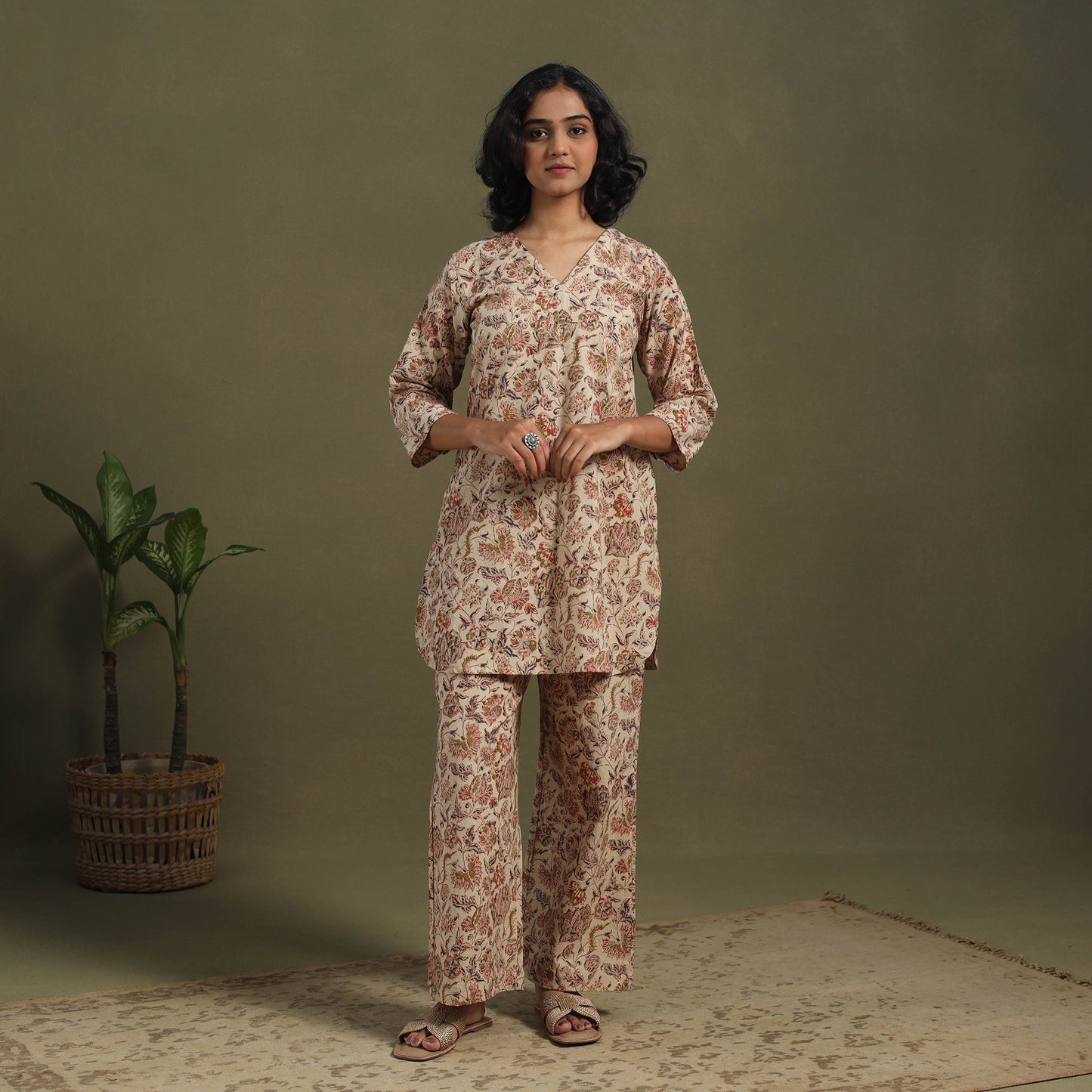 Beige Pedana Natural Dyed Block Print Kalamkari Co-ord Set