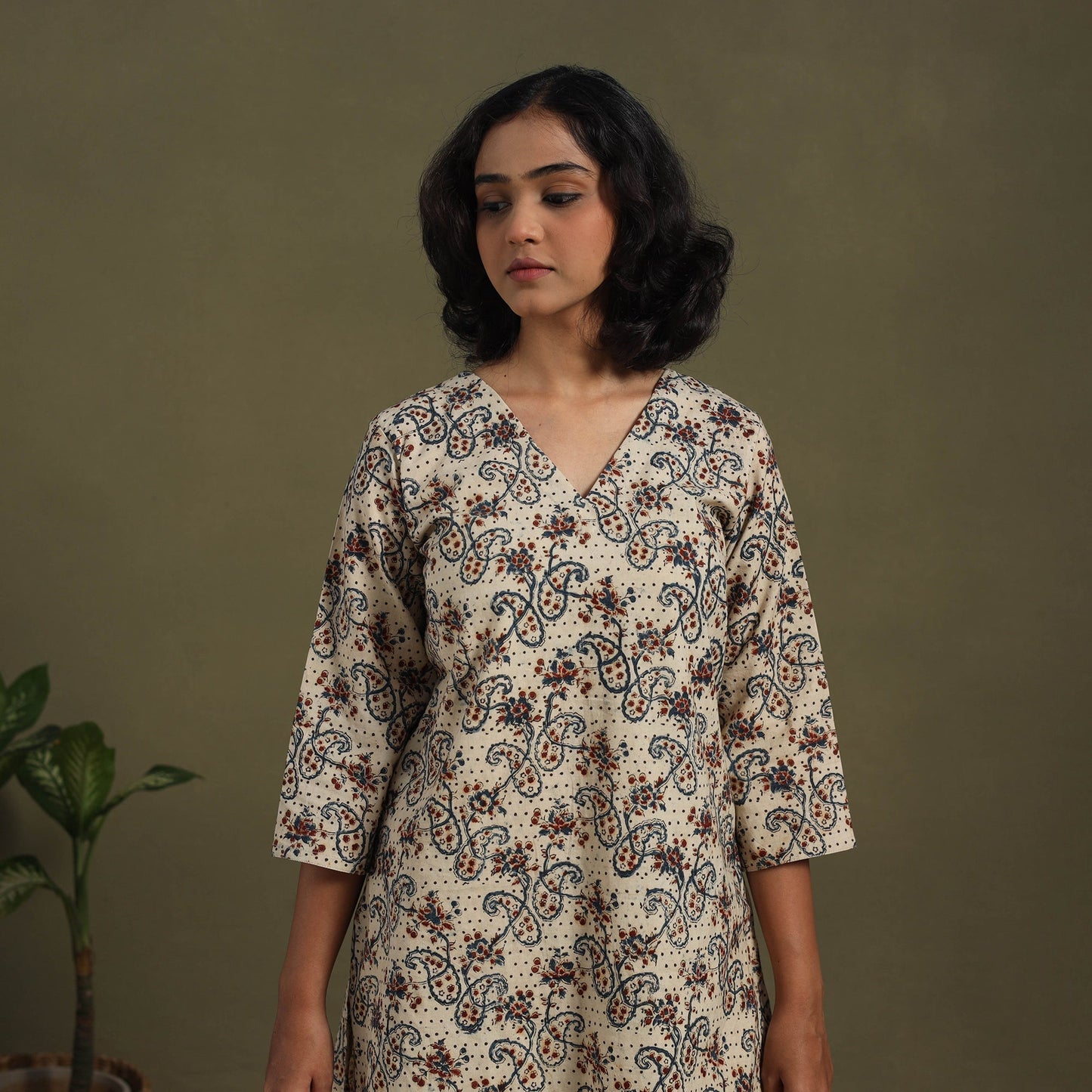 Beige Pedana Natural Dyed Block Print Kalamkari Co-ord Set