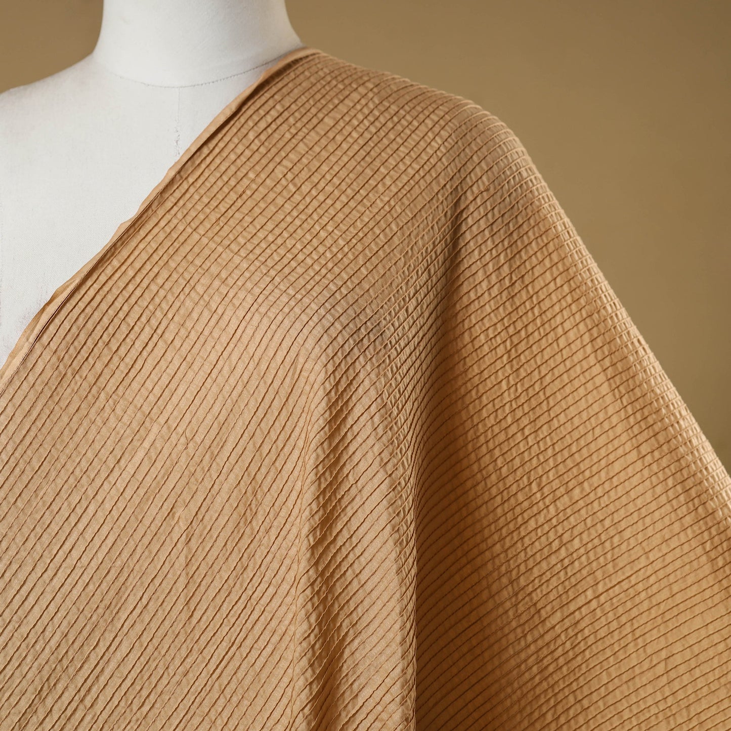 Beige - pintuck plain cotton fabric 06 - handcrafted
