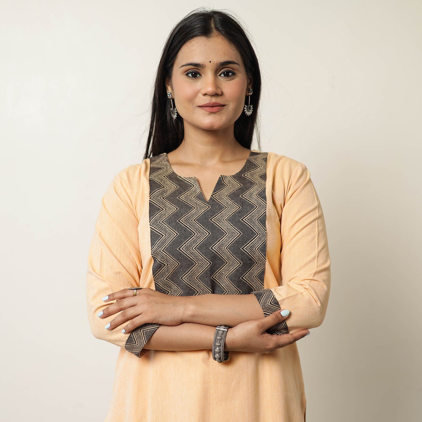 Plain Jhiri Handloom Cotton Long Straight Kurta 34