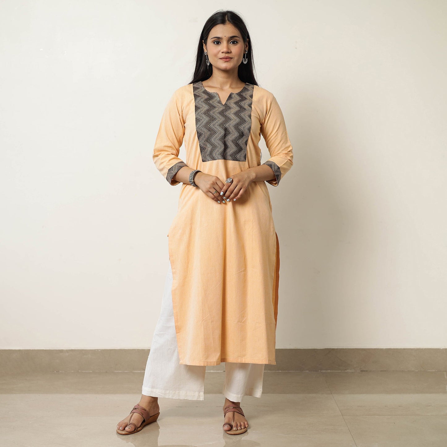 Plain Jhiri Handloom Cotton Long Straight Kurta 34