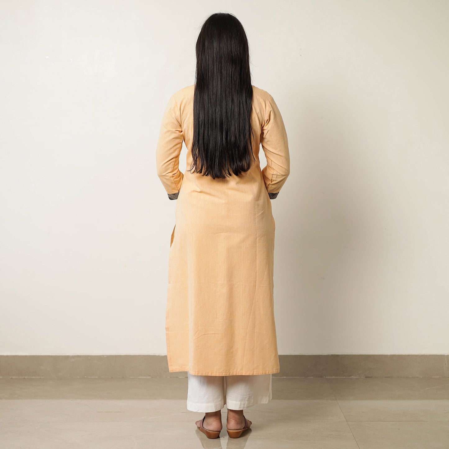Plain Jhiri Handloom Cotton Long Straight Kurta 34