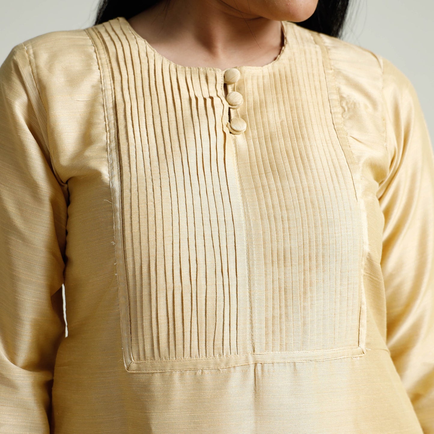Plain Silk Pintuck Long Straight Kurta