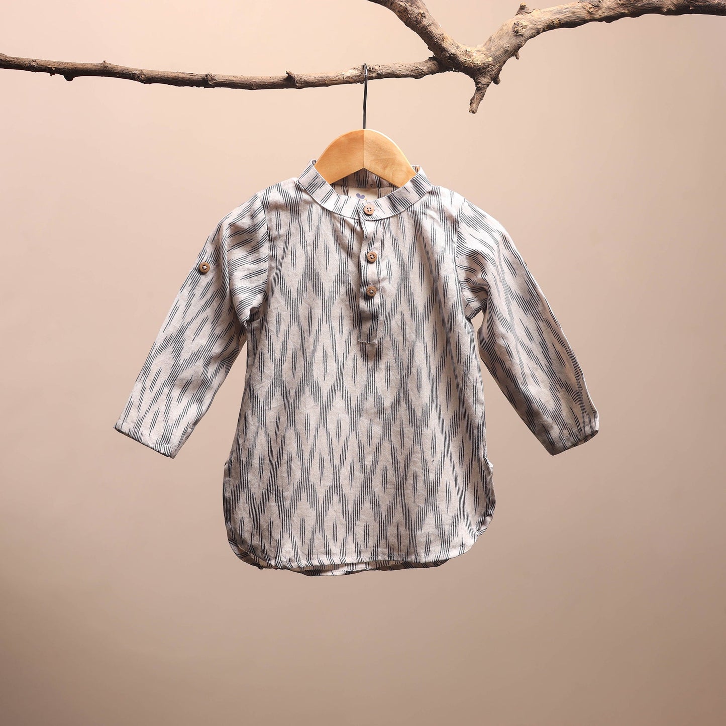 Beige - pochampally ikat cotton kids kurta (6-12 months) 20