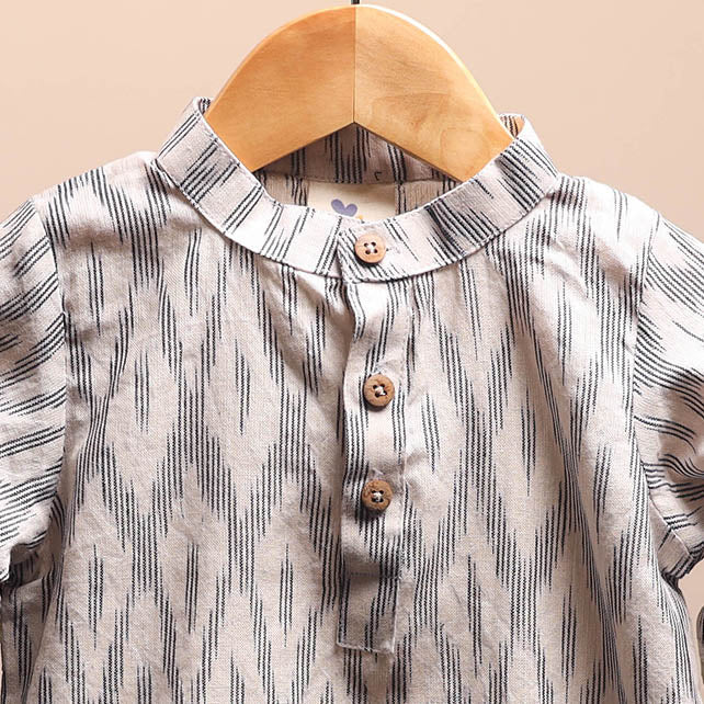 Beige - pochampally ikat cotton kids kurta (6-12 months) 20