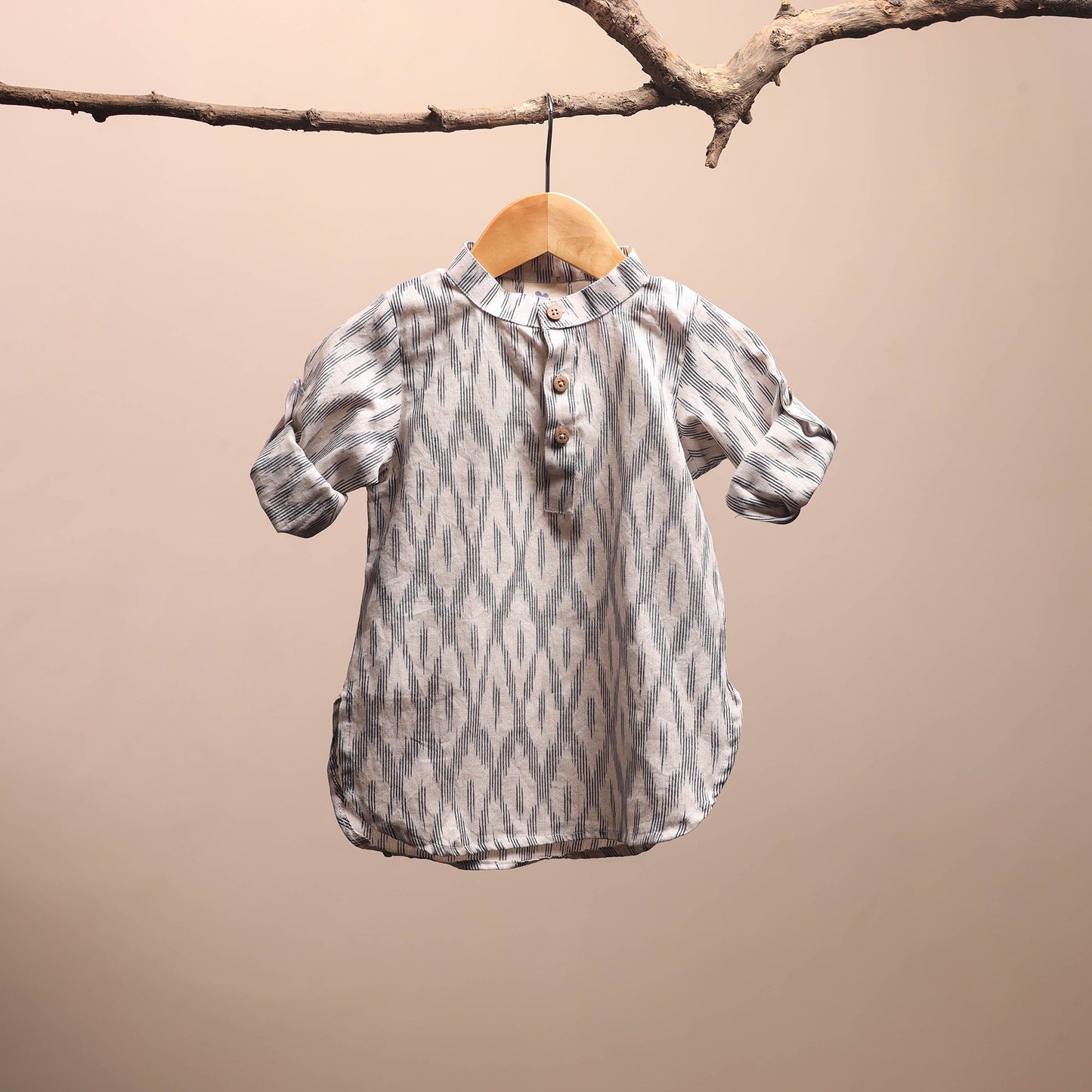 Beige - pochampally ikat cotton kids kurta (6-12 months) 20