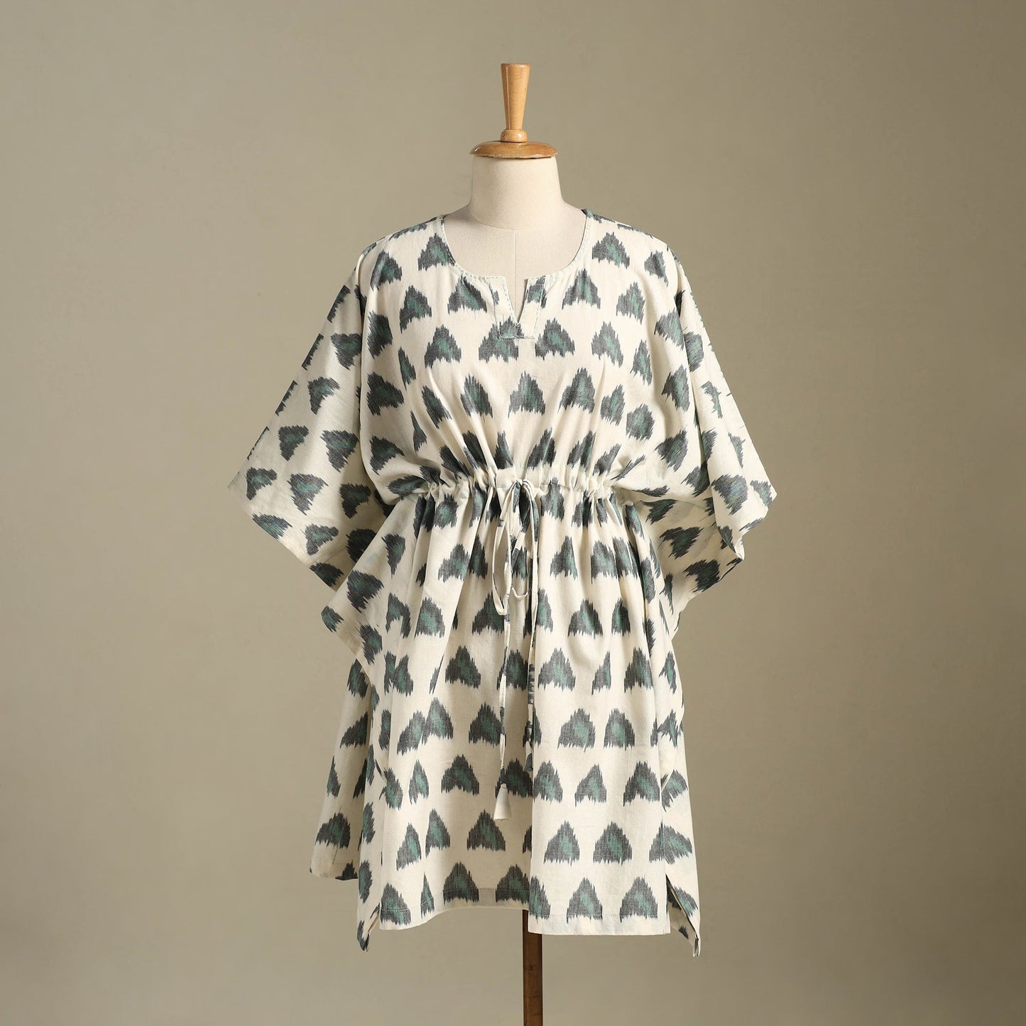 Beige - pochampally ikat weave cotton kaftan (medium) 20
