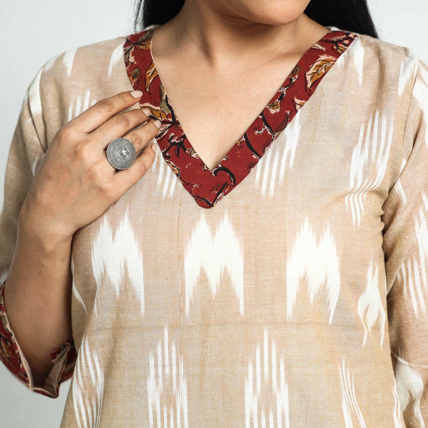 Pochampally Ikat Weave Patchwork Cotton Kurta Online at iTokri.com