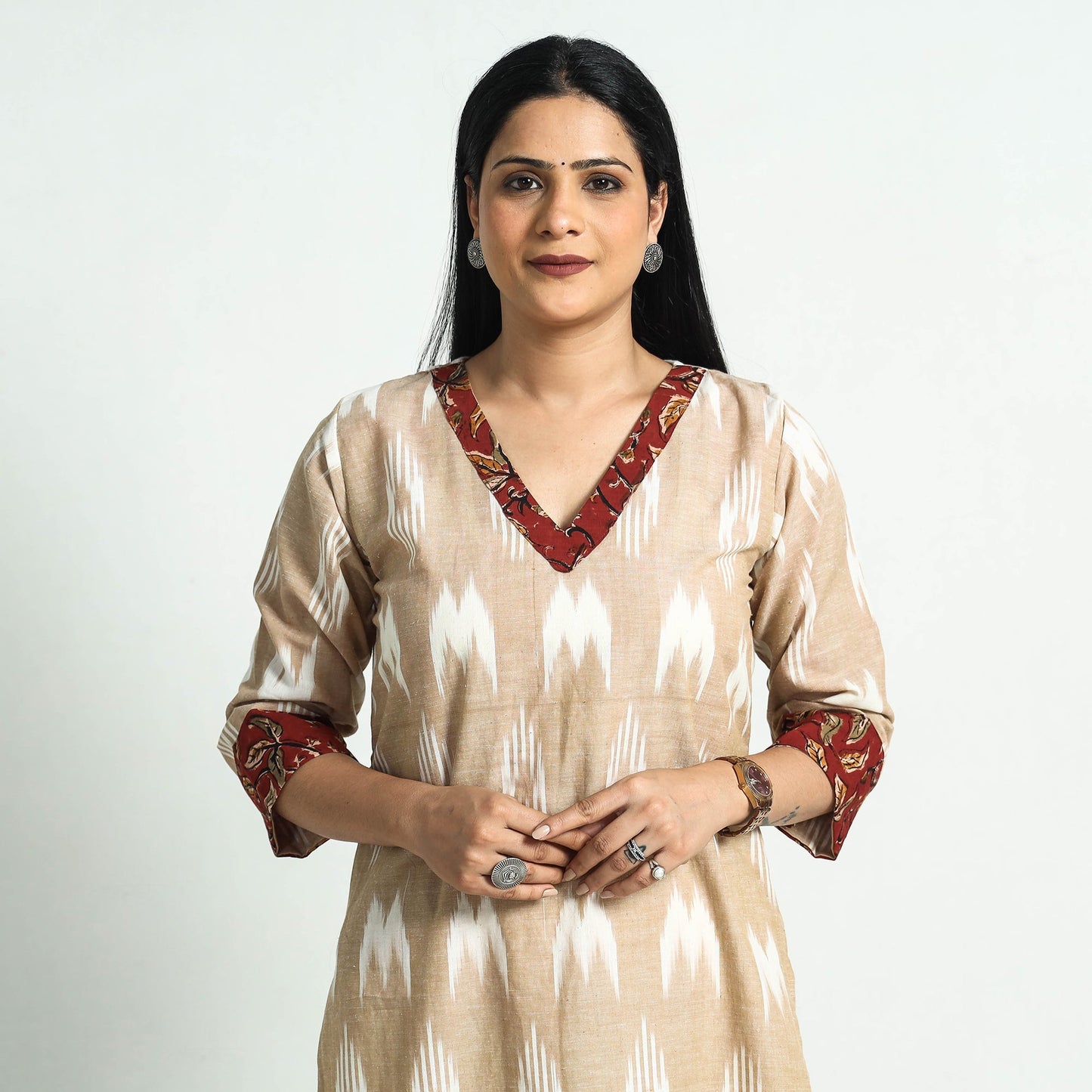Pochampally Ikat Weave Patchwork Cotton Kurta Online at iTokri.com