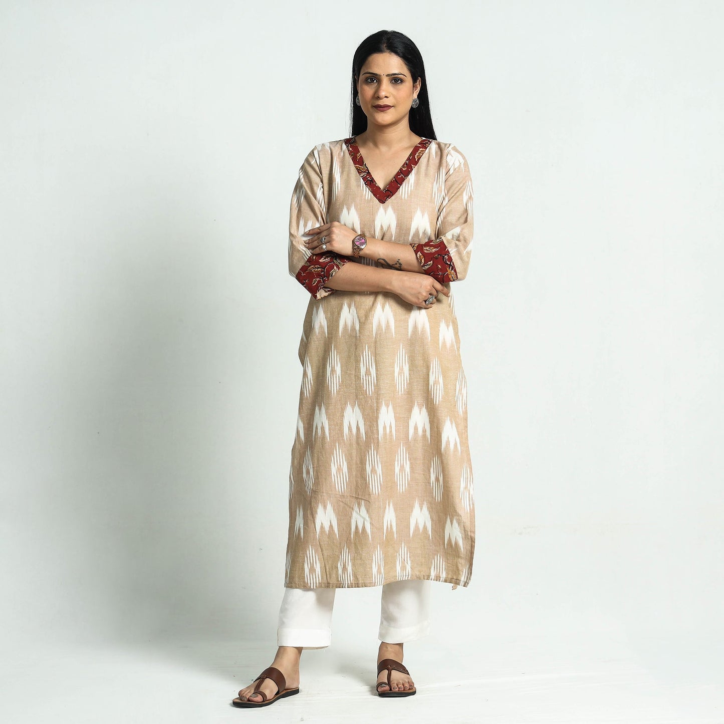 Pochampally Ikat Weave Patchwork Cotton Kurta Online at iTokri.com