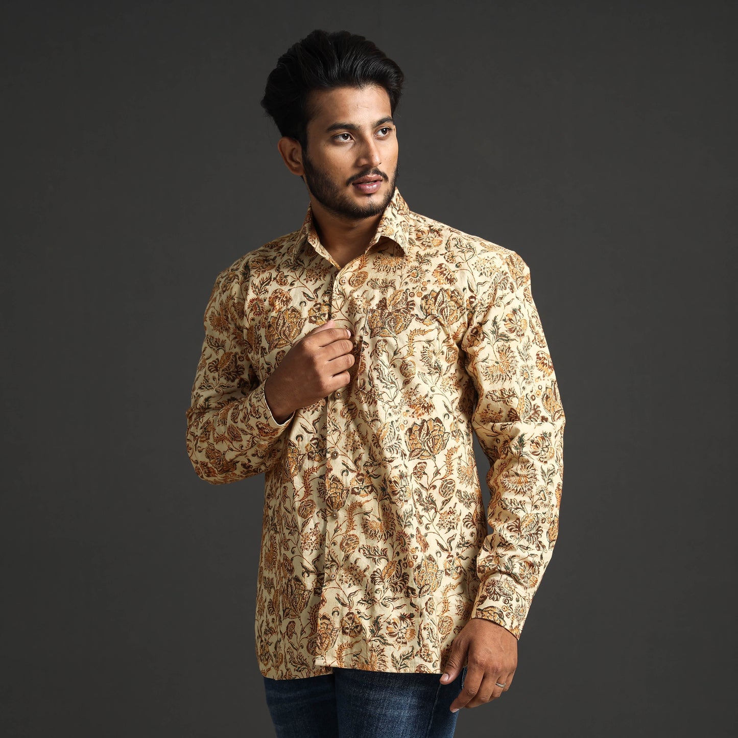 Premium Pedana Kalamkari Block Printed Cotton Men Full Sleeve Shirt Online at iTokri.com