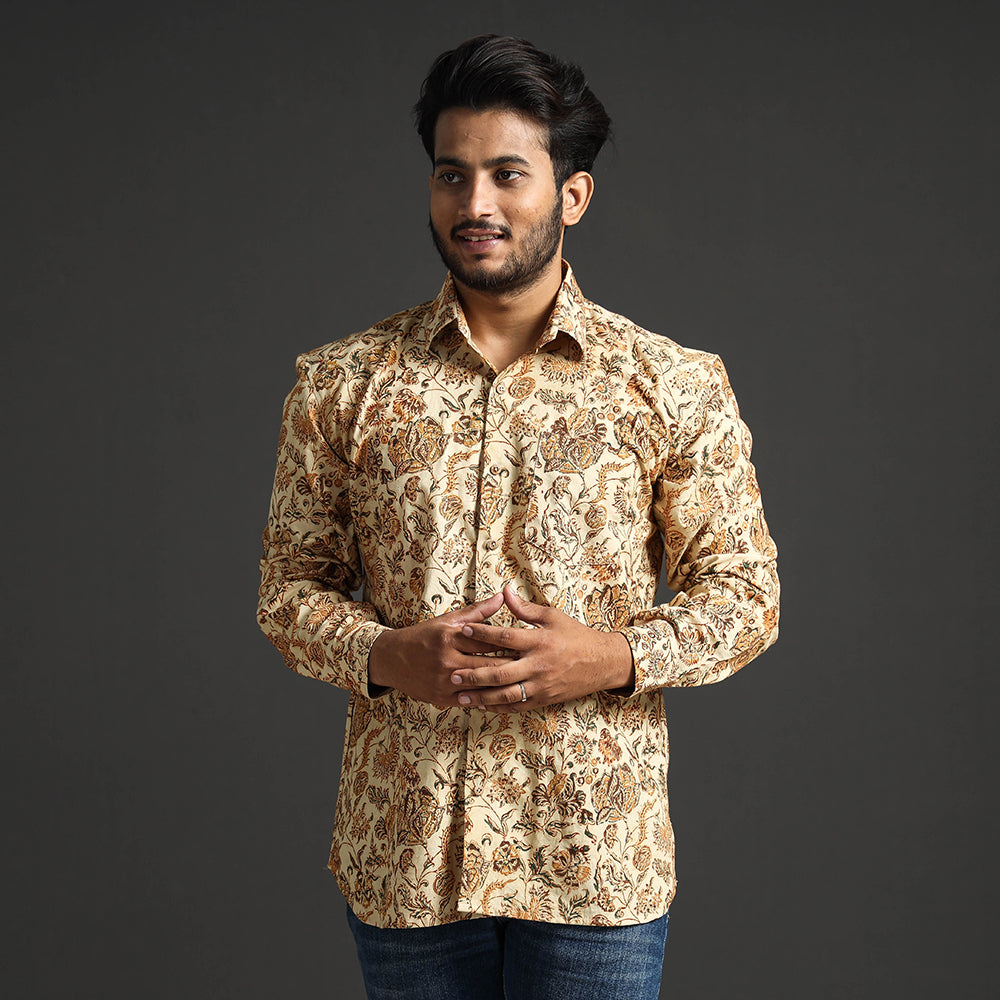 Premium Pedana Kalamkari Block Printed Cotton Men Full Sleeve Shirt Online at iTokri.com