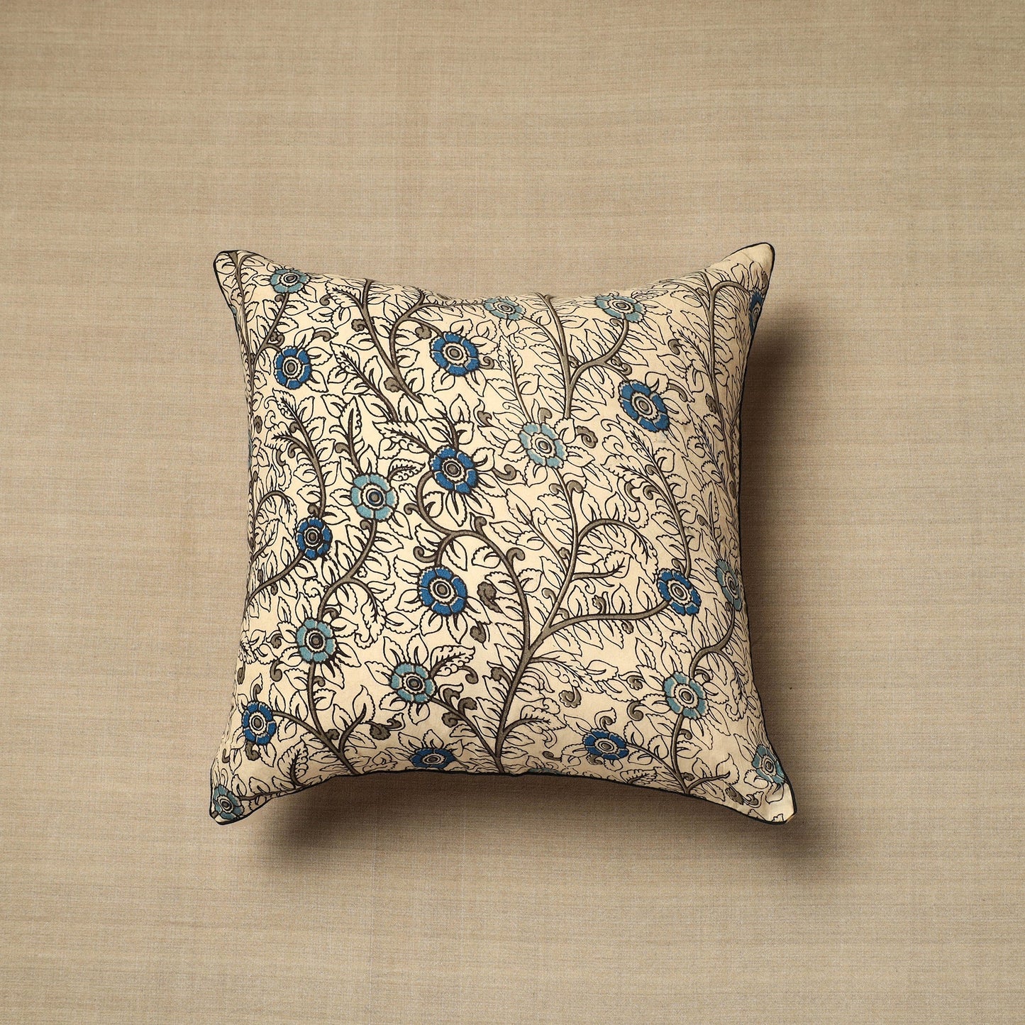 Beige Cotton Printed Kalamkari Cushion Cover