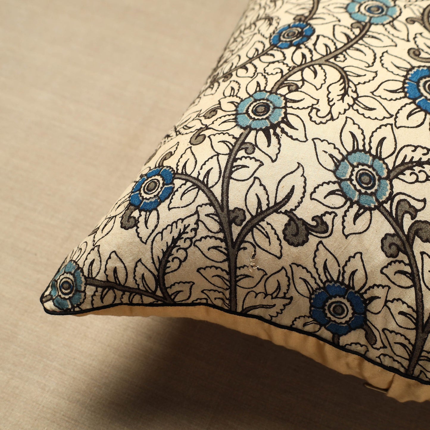 Beige Cotton Printed Kalamkari Cushion Cover