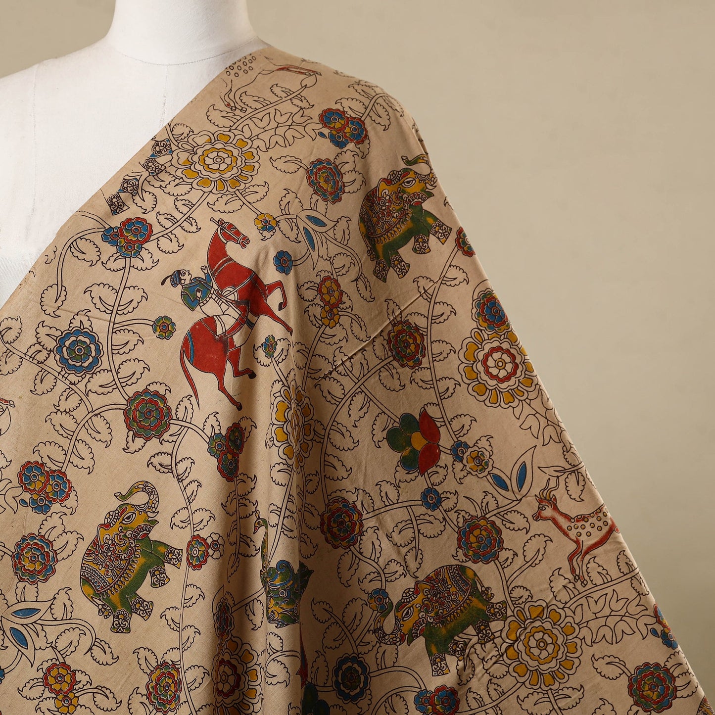 Beige - printed cotton kalamkari fabric 07 - handcrafted