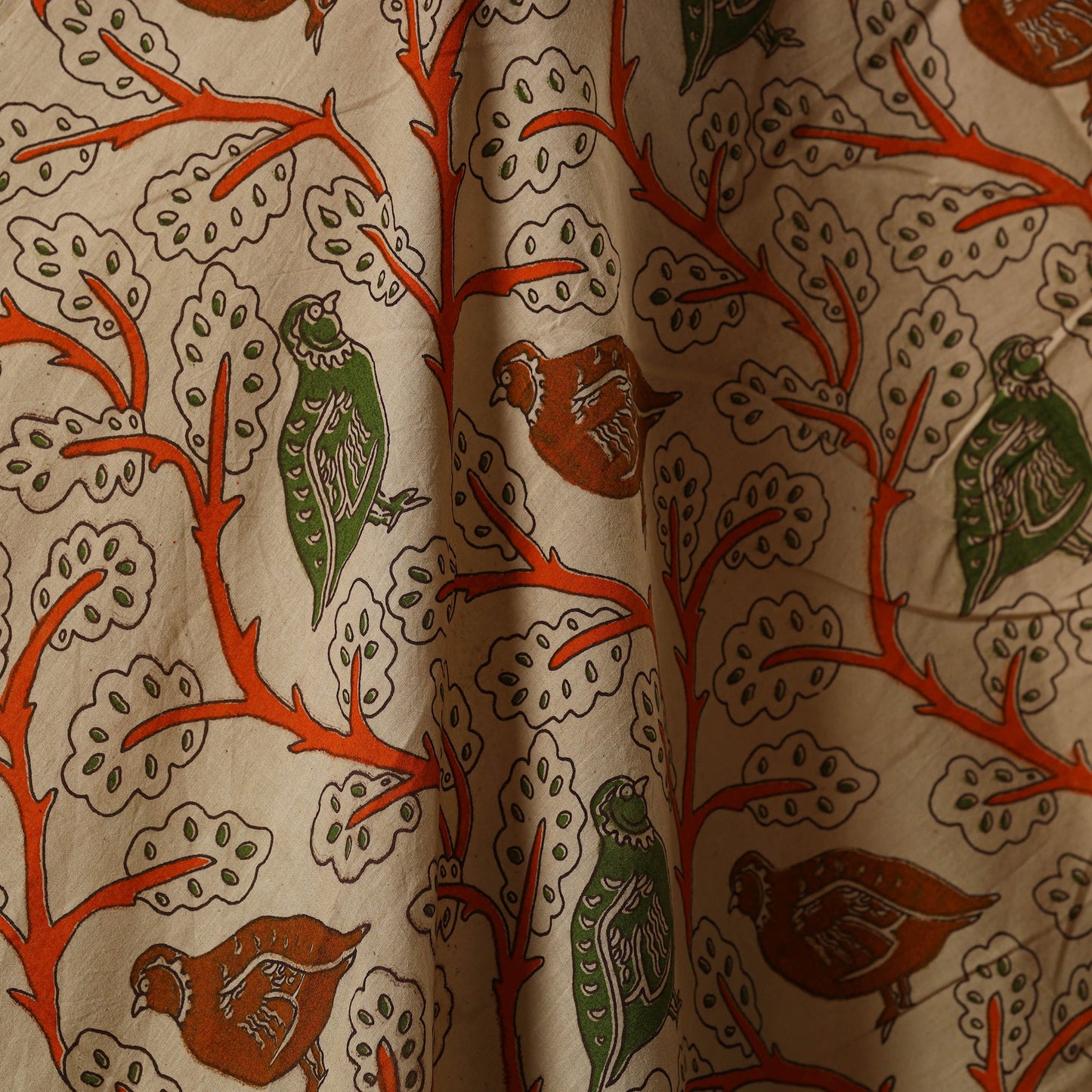 Beige - printed cotton kalamkari fabric 15 - handcrafted
