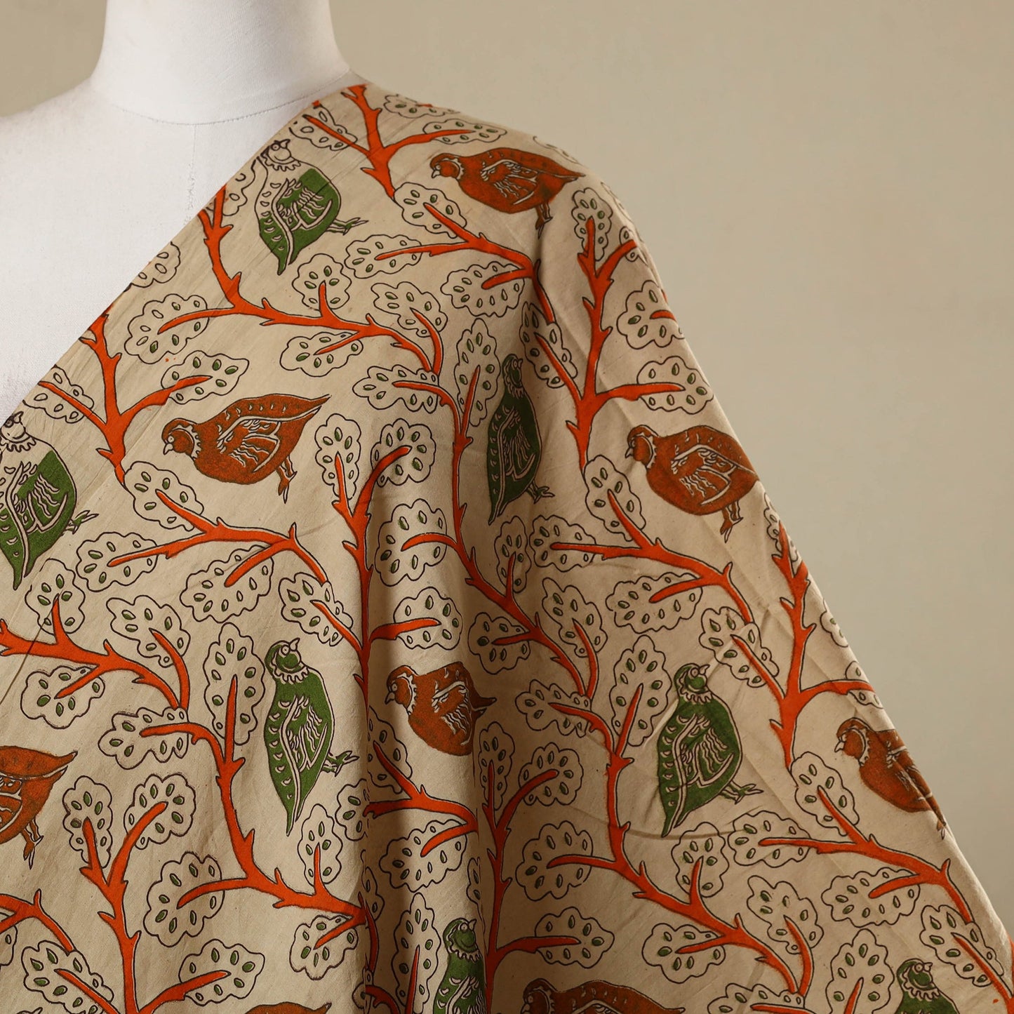 Beige - printed cotton kalamkari fabric 15 - handcrafted