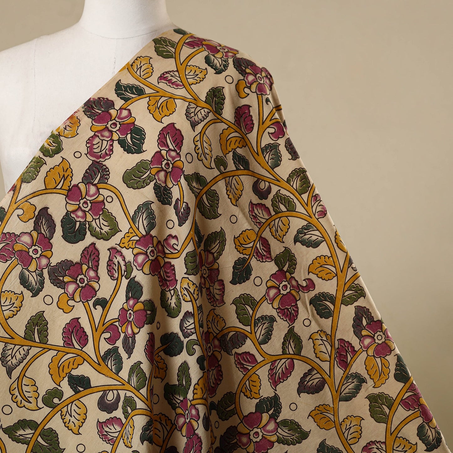 Beige - printed cotton kalamkari fabric 31 - handcrafted