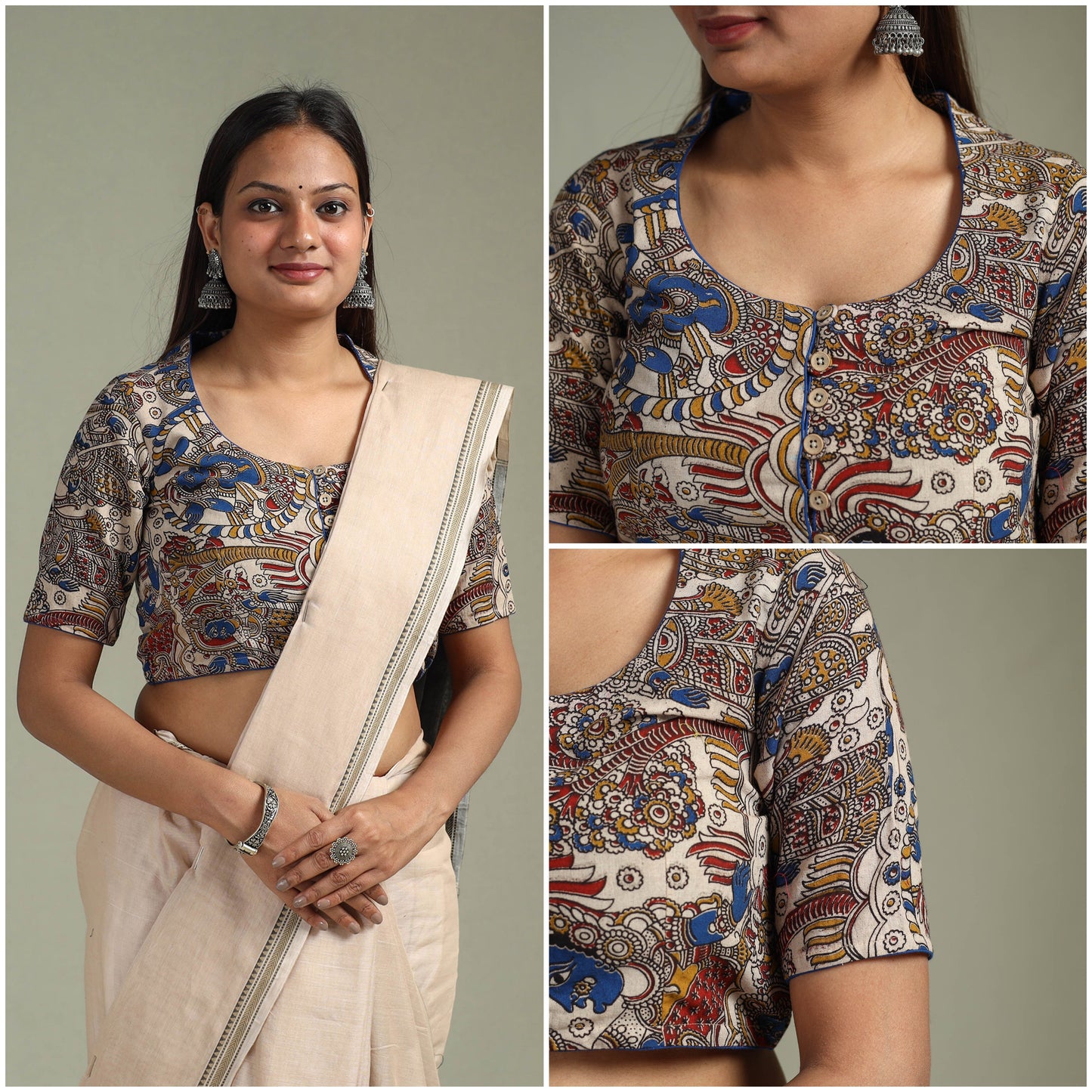 Printed cotton kalamkari readymade blouse 14 - handcrafted