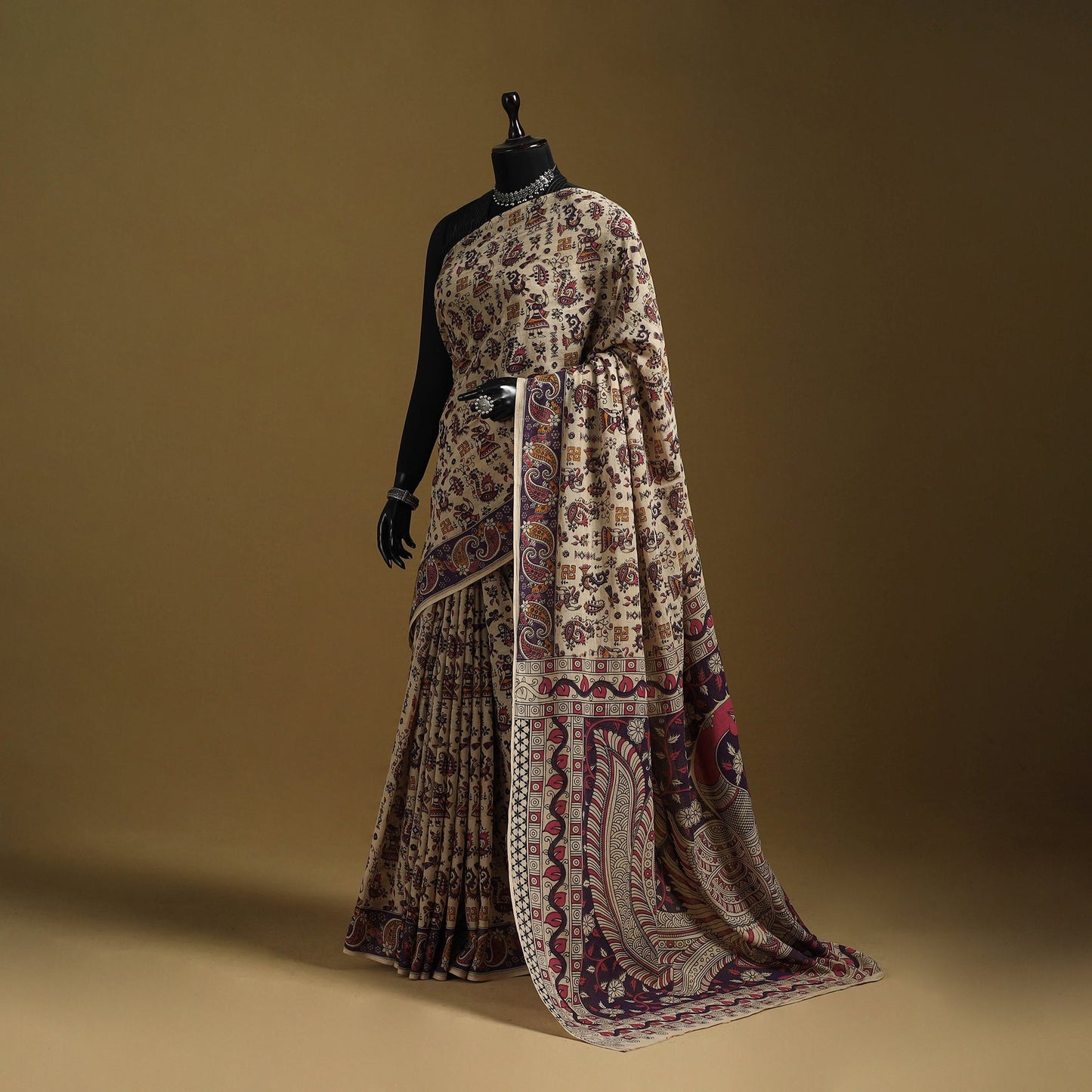 Printed cotton kalamkari saree 10 - handcrafted