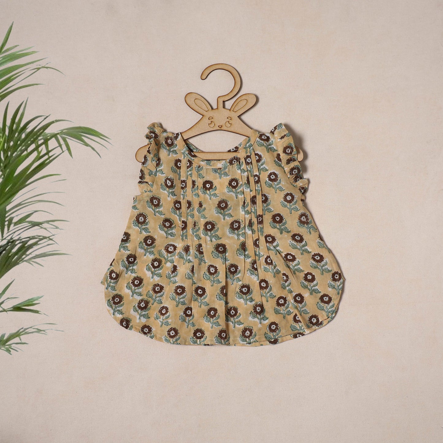 Beige - pure cotton baby girls floral top & shorts (6-12