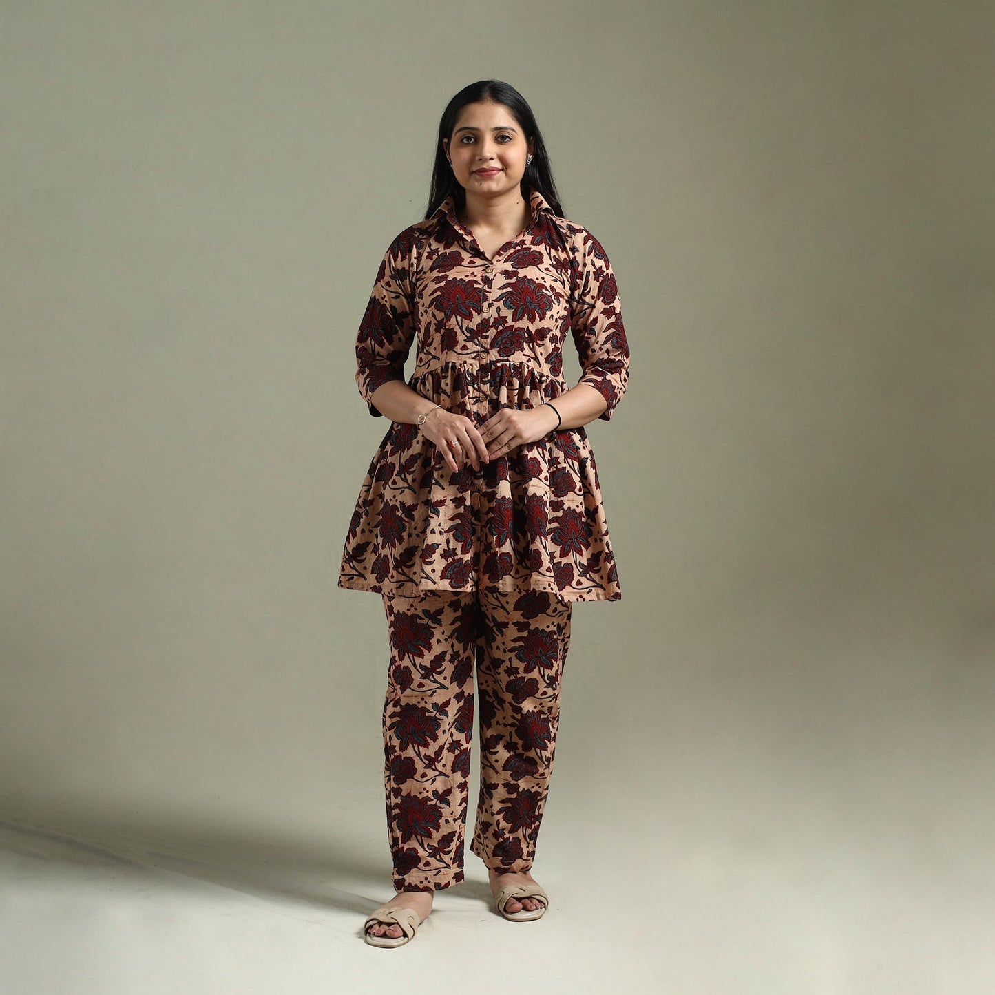 Pure cotton natural dyed ajrakh hand block print night suit