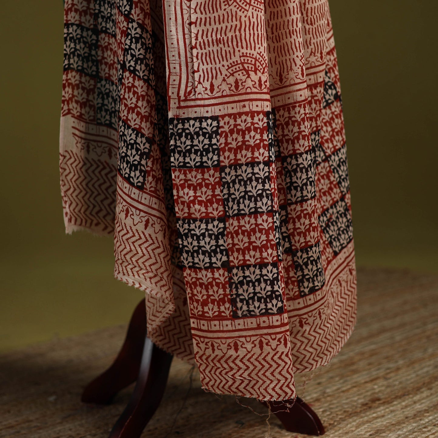 Beige - pure mul cotton hand bagru dupatta 19 - handcrafted